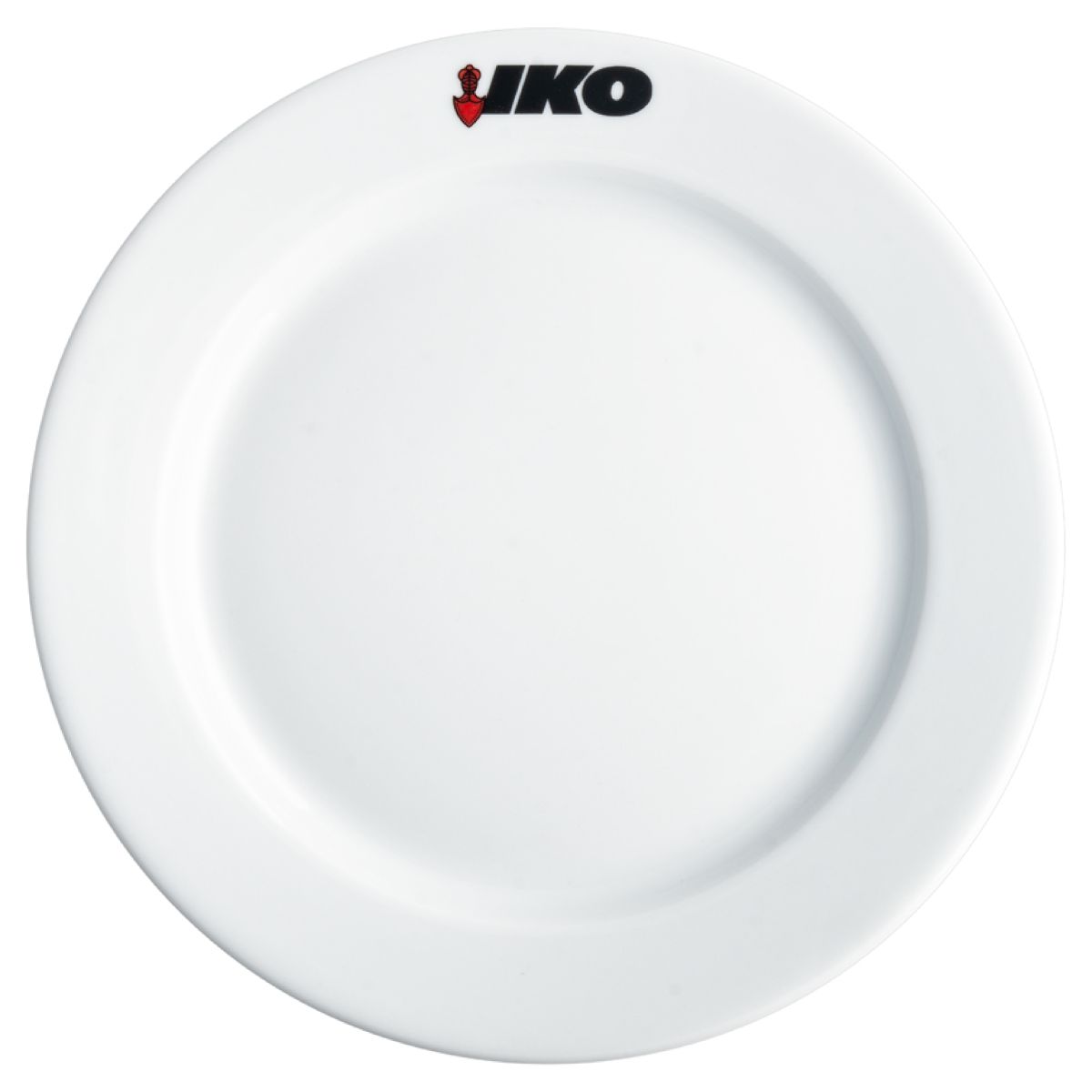 Bord met brede rand wit 30,5 cm porselein met meerkleurig Iko-logo op de rand