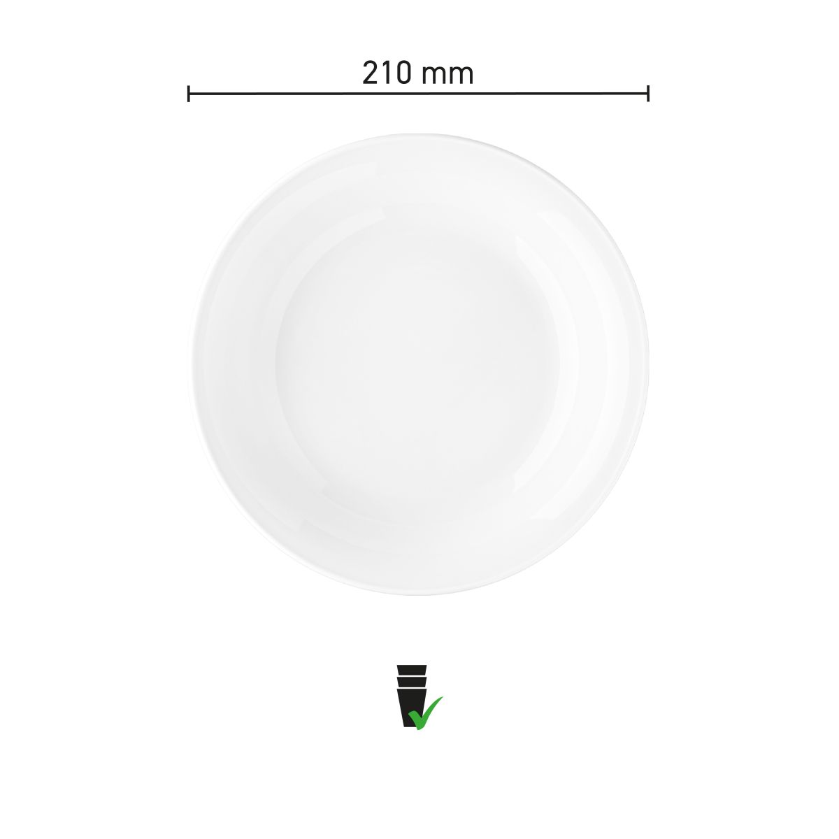 Maatvoering van het Bord Coup diep 21 cm porselein met diameter en hoogte in infographic