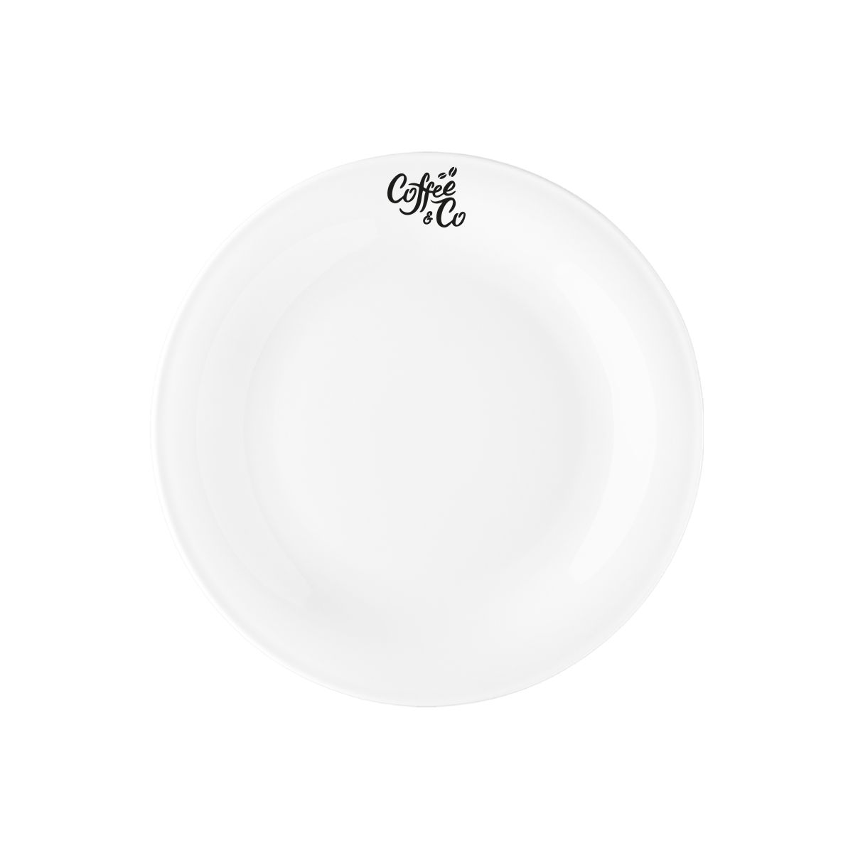 Bord Coup plat 17 cm porselein met eenkleurig logo van CoffeeCo op het vooraanzicht