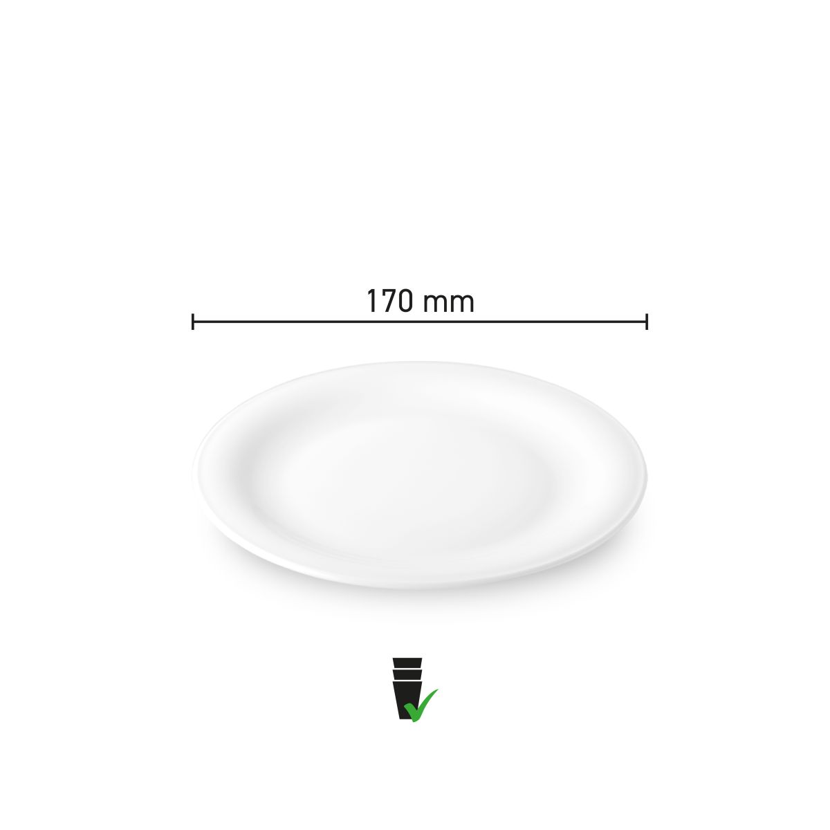 Maatvoering van het Bord Coup plat 17 cm porselein met diameter en hoogte in infographic