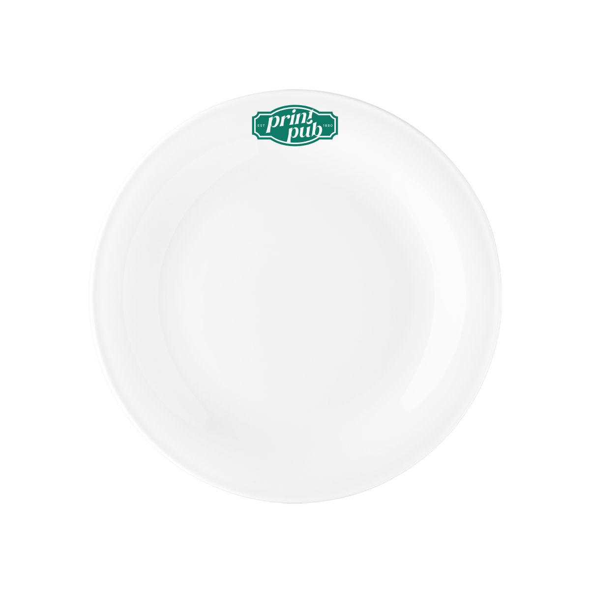 Bord Coup plat 19 cm porselein met eenkleurig logo van PrintPub op het vooraanzicht