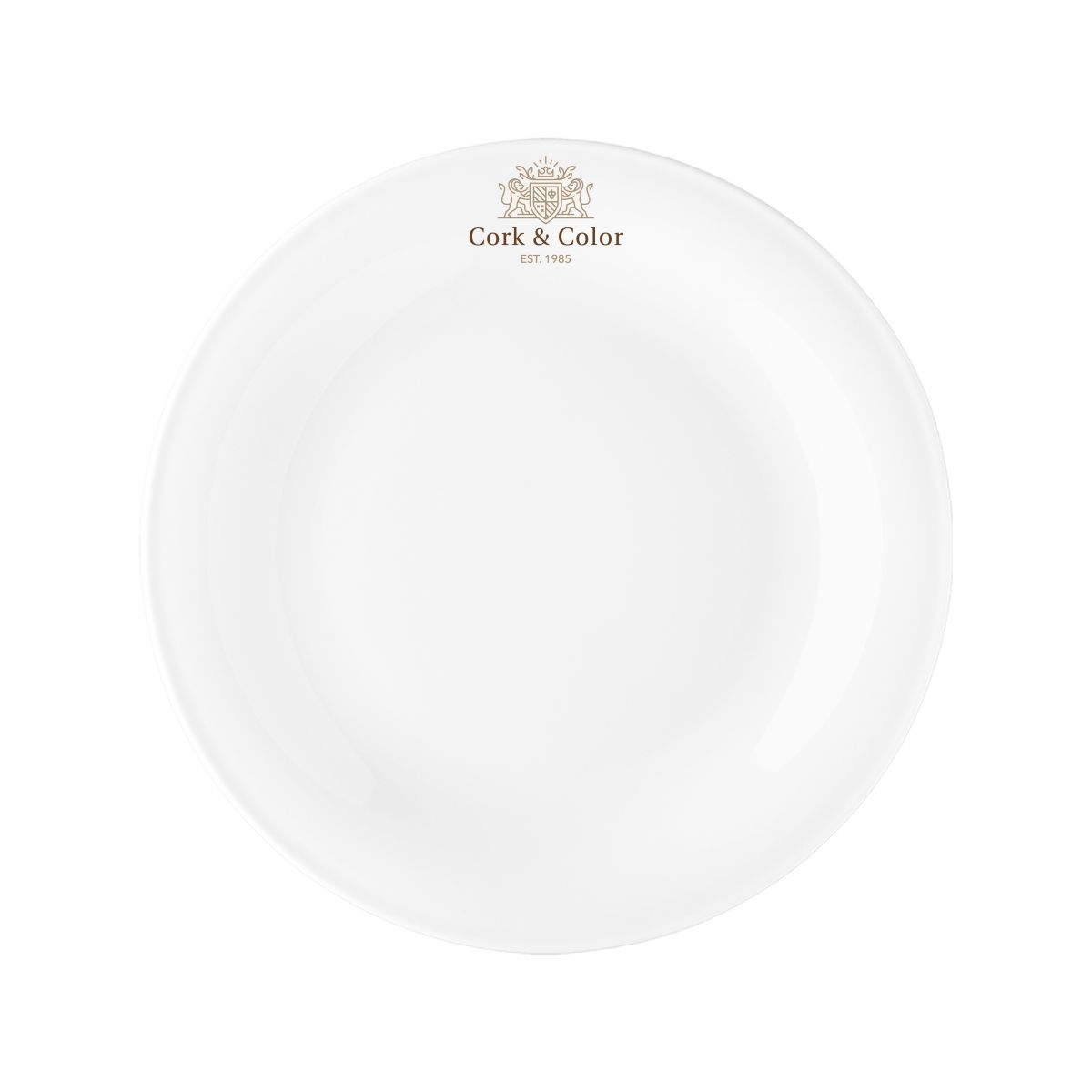 Bord Coup plat 21 cm porselein met meerkleurig CorkColor-logo op het vooraanzicht