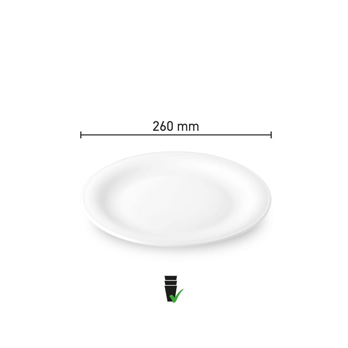 Maatvoering van het Bord Coup plat 26 cm porselein met diameter en hoogte in infographic