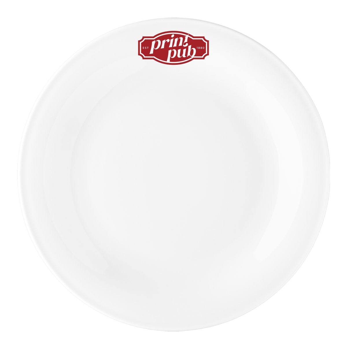 Bord Coup plat 28 cm porselein met eenkleurig logo van PrintPub op het vooraanzicht