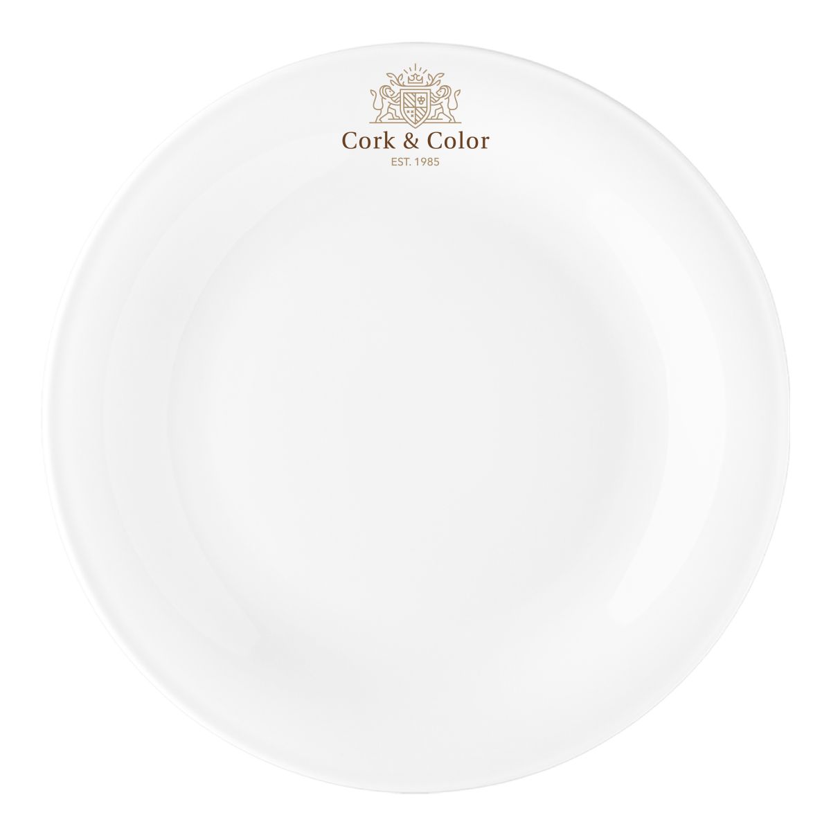 Bord Coup plat 28 cm porselein met meerkleurig CorkColor-logo op het vooraanzicht
