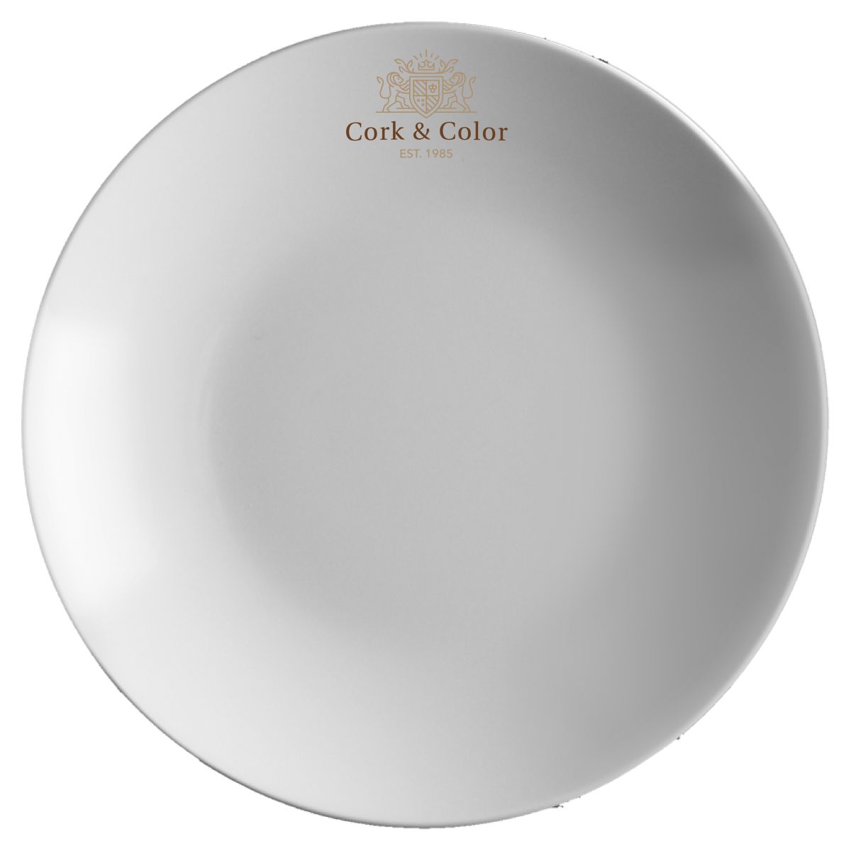 Diep porseleinen bord Isabelle 29 cm met meerkleurig CorkColor-logo op het voorvlak.