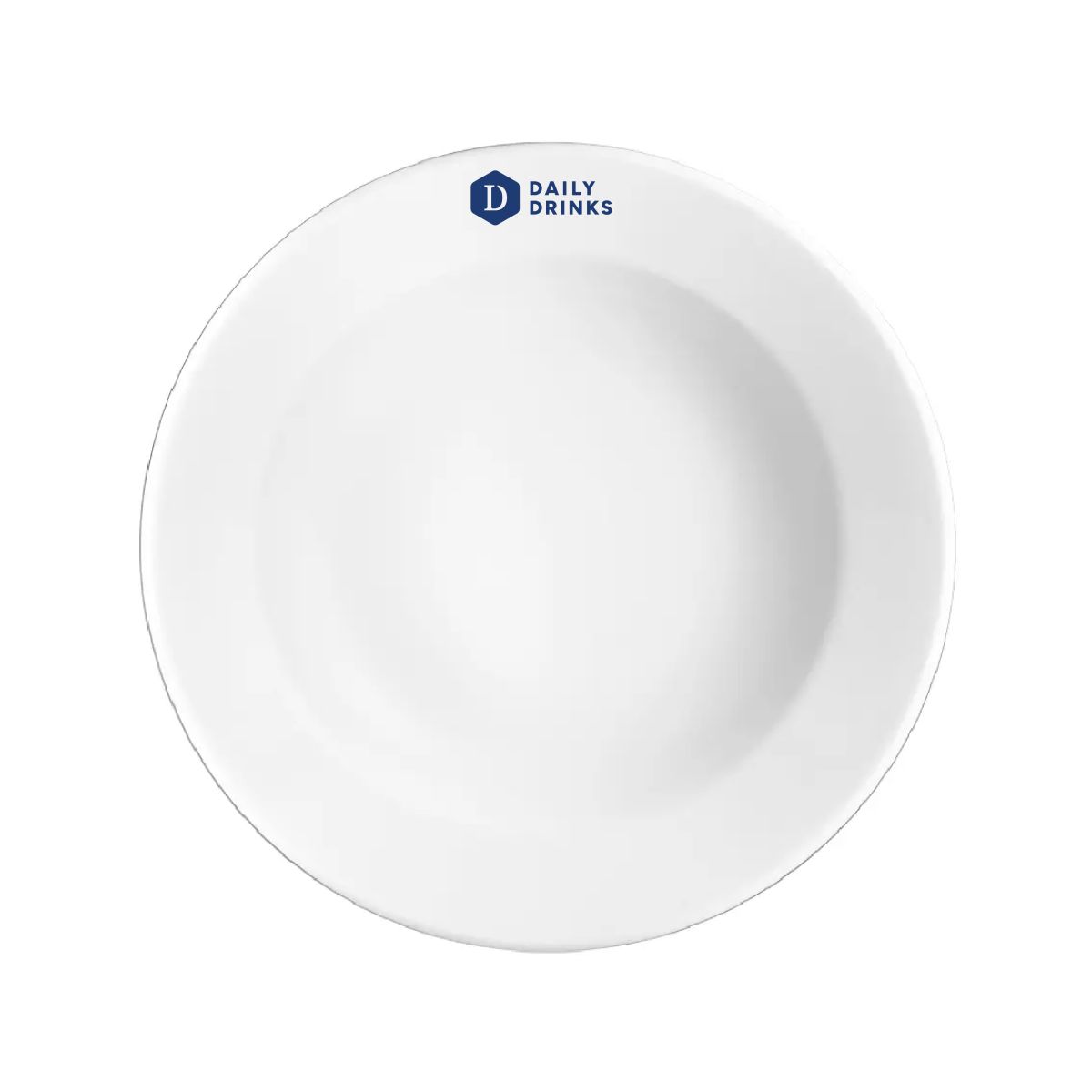 Bord Princip diep 23 cm met éénkleurig DailyDrinks-logo gecentreerd op het porseleinen oppervlak.
