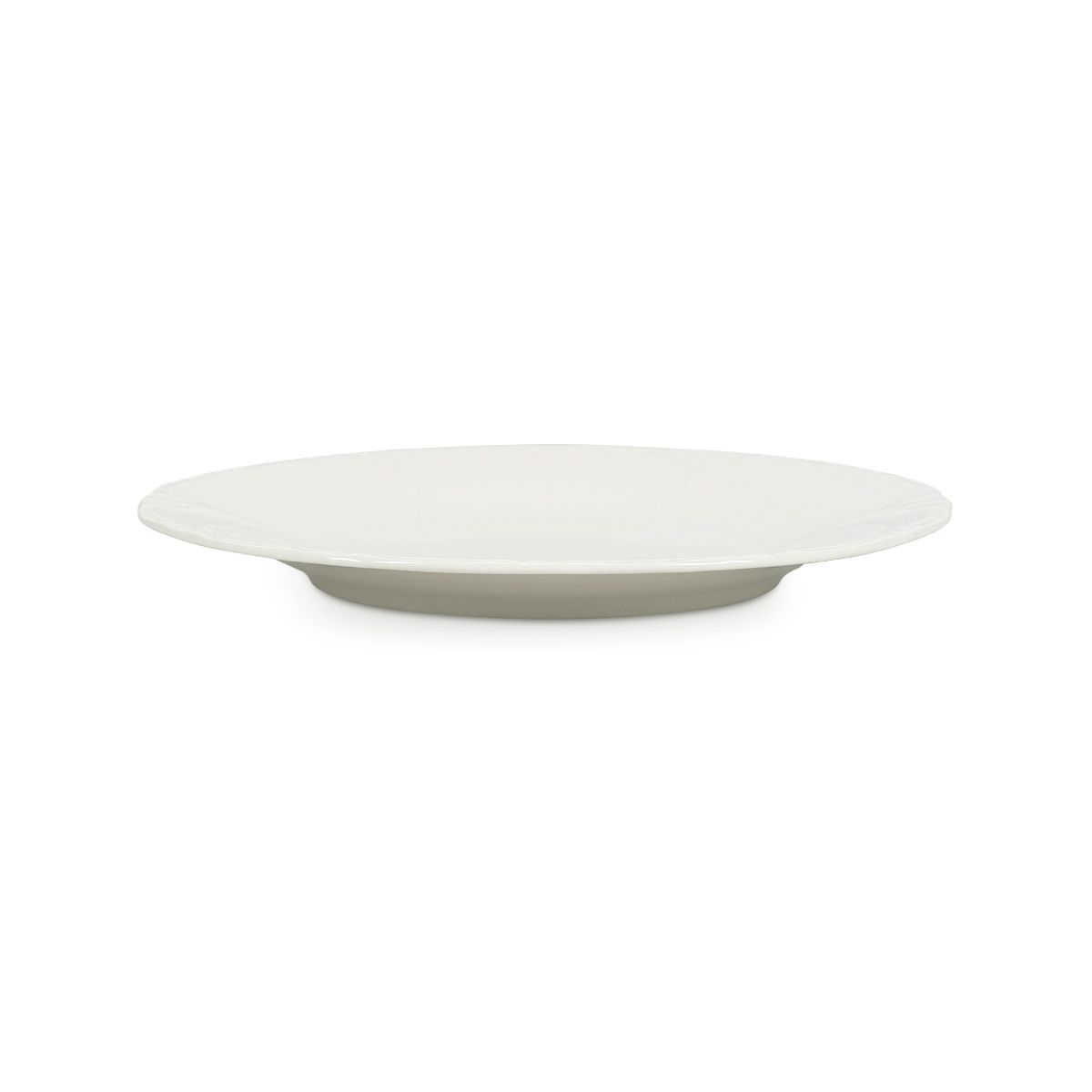 Zijaanzicht van het porseleinen Retro bord 21,5 cm met licht gebogen rand en vlakke bodem.