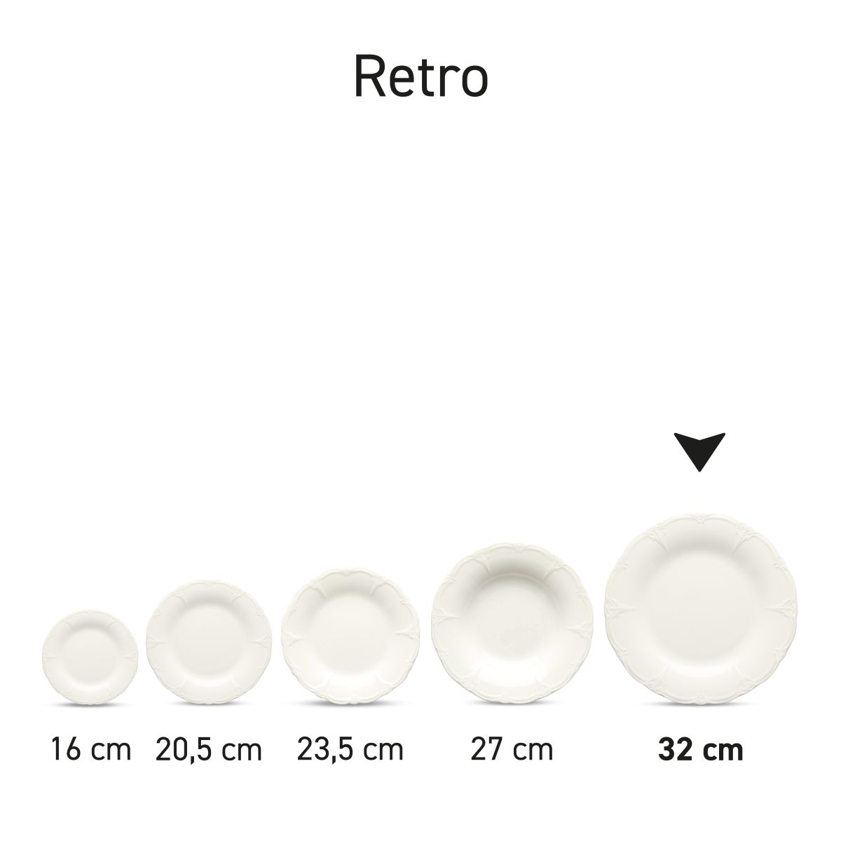 Retro bord 32 cm in serie, meerdere exemplaren naast elkaar getoond