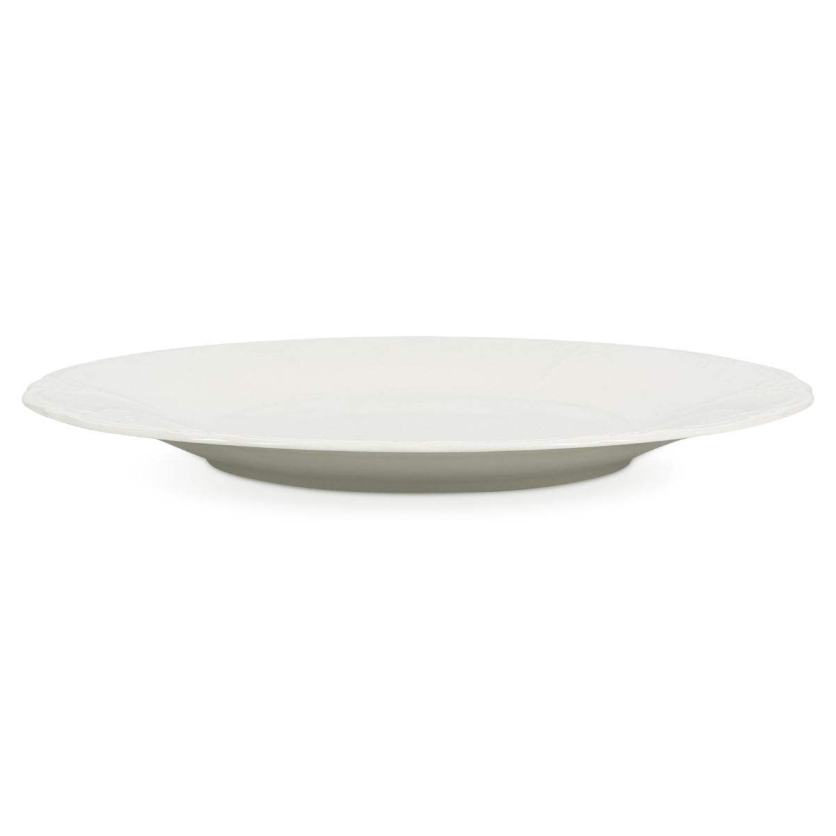 Porseleinen bord Retro 32 cm in zijaanzicht met lichte ronding en gelijkmatige dikte zichtbaar.