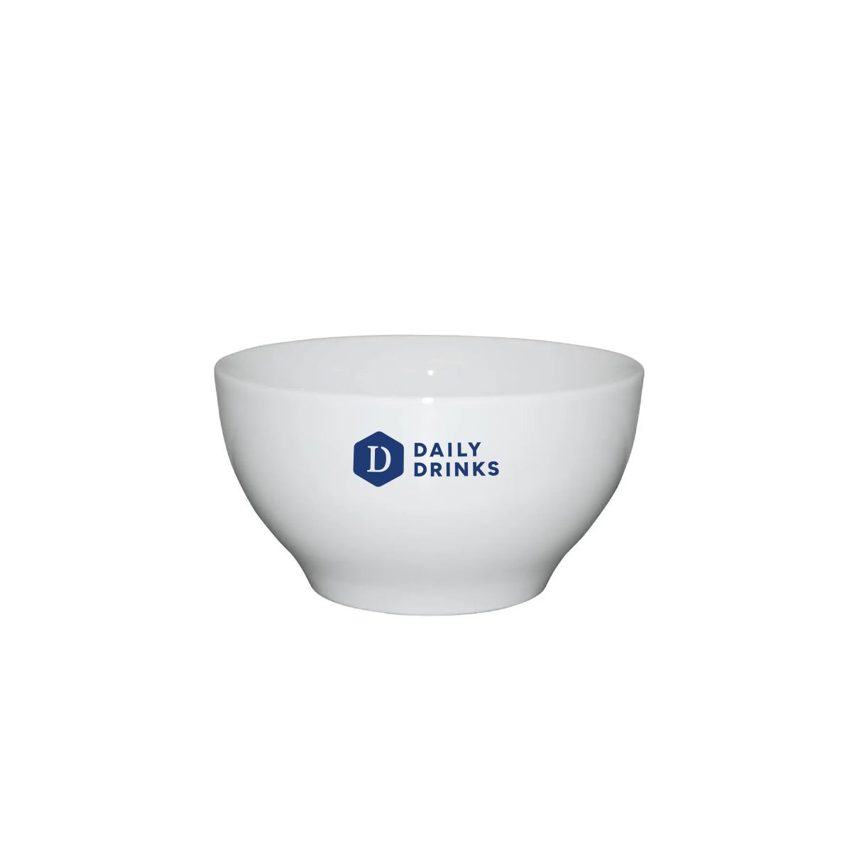 Bowl wit 12 cm porselein, voorzien van DailyDrinks-logo in één kleur op het midden van de voorzijde.