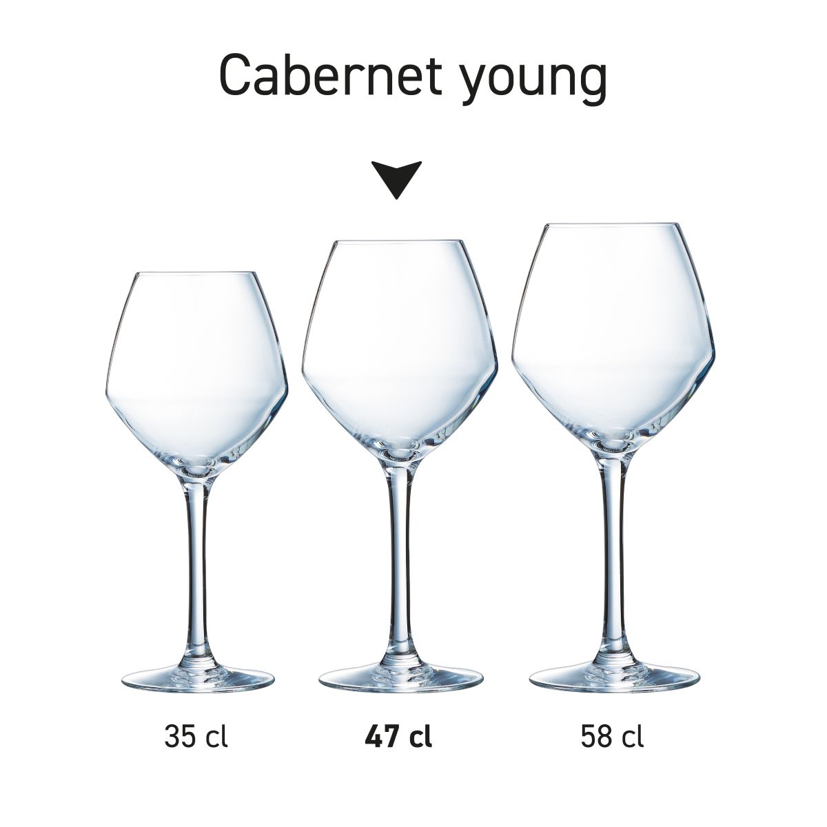 Meerdere glazen uit de Cabernet young serie gepresenteerd samen als productcollectie.