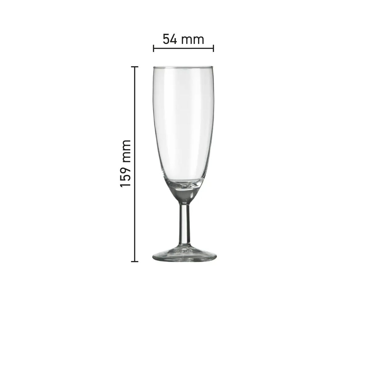 Infographic toont exacte afmetingen van de glazen champagneflute 16 cl. inclusief hoogte en diameter.