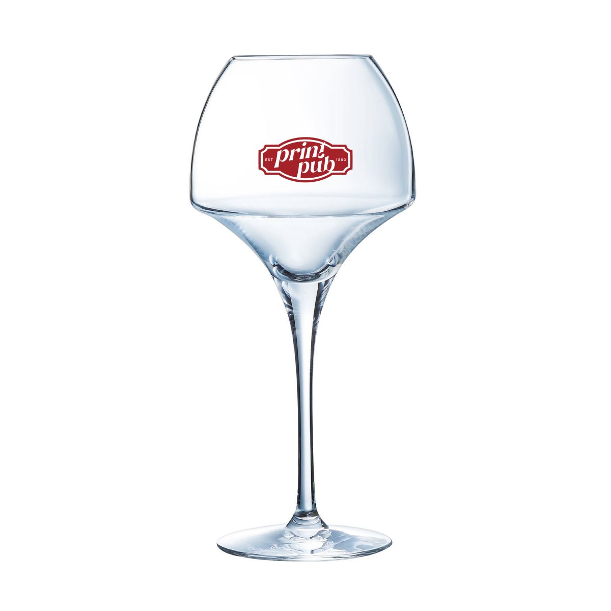 Wijnglas 55 cl uit de Open Up serie met enkelkleurig PrintPub logo op voorzijde.