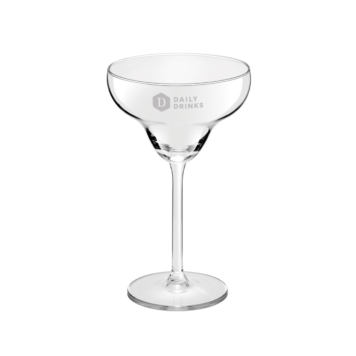 Voorzijde van cocktailglas Margarita 30 cl. met subtiel gegraveerd DailyDrinks-logo.