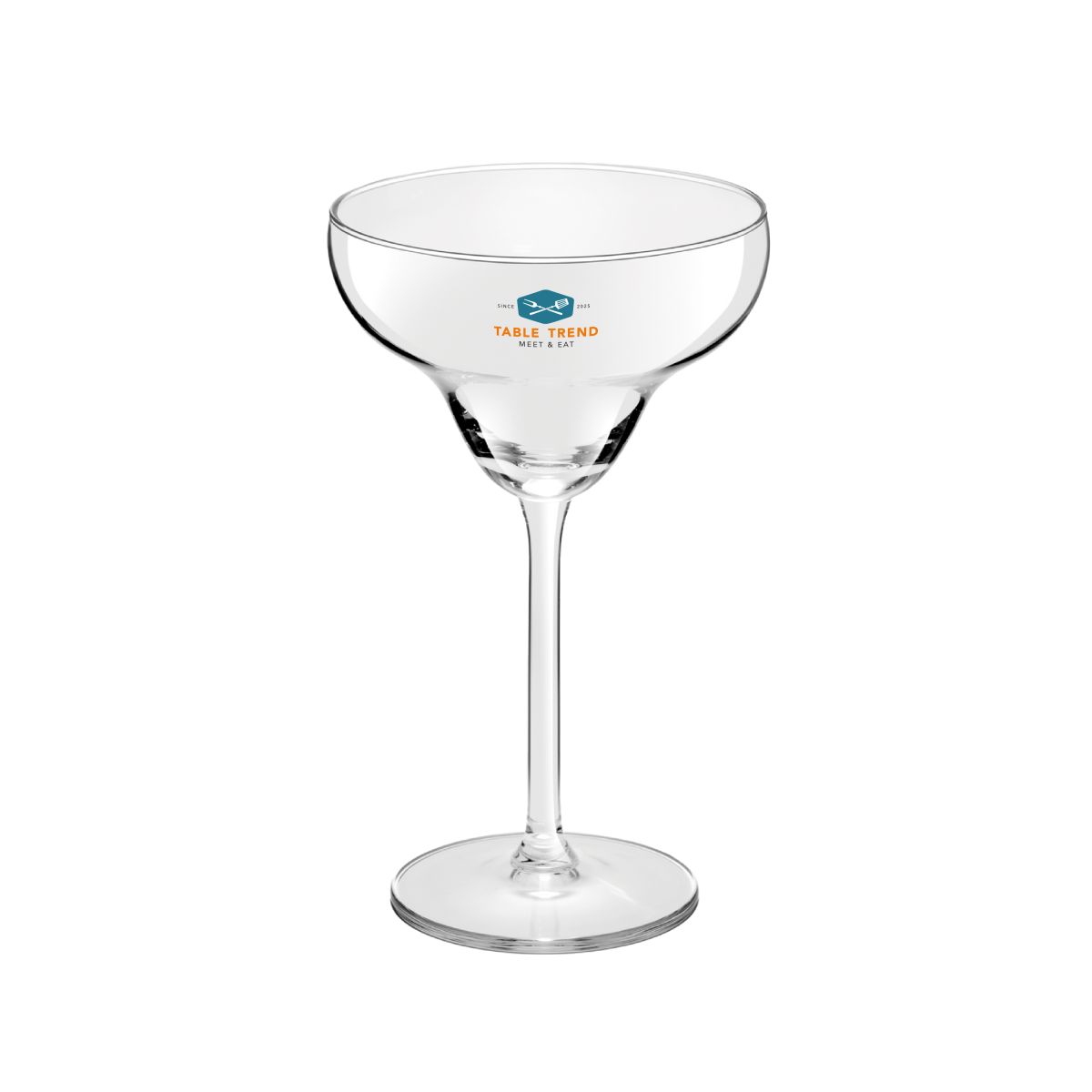 Cocktailglas Margarita 30 cl. met meerkleurig TableTrend-logo op het glasoppervlak.