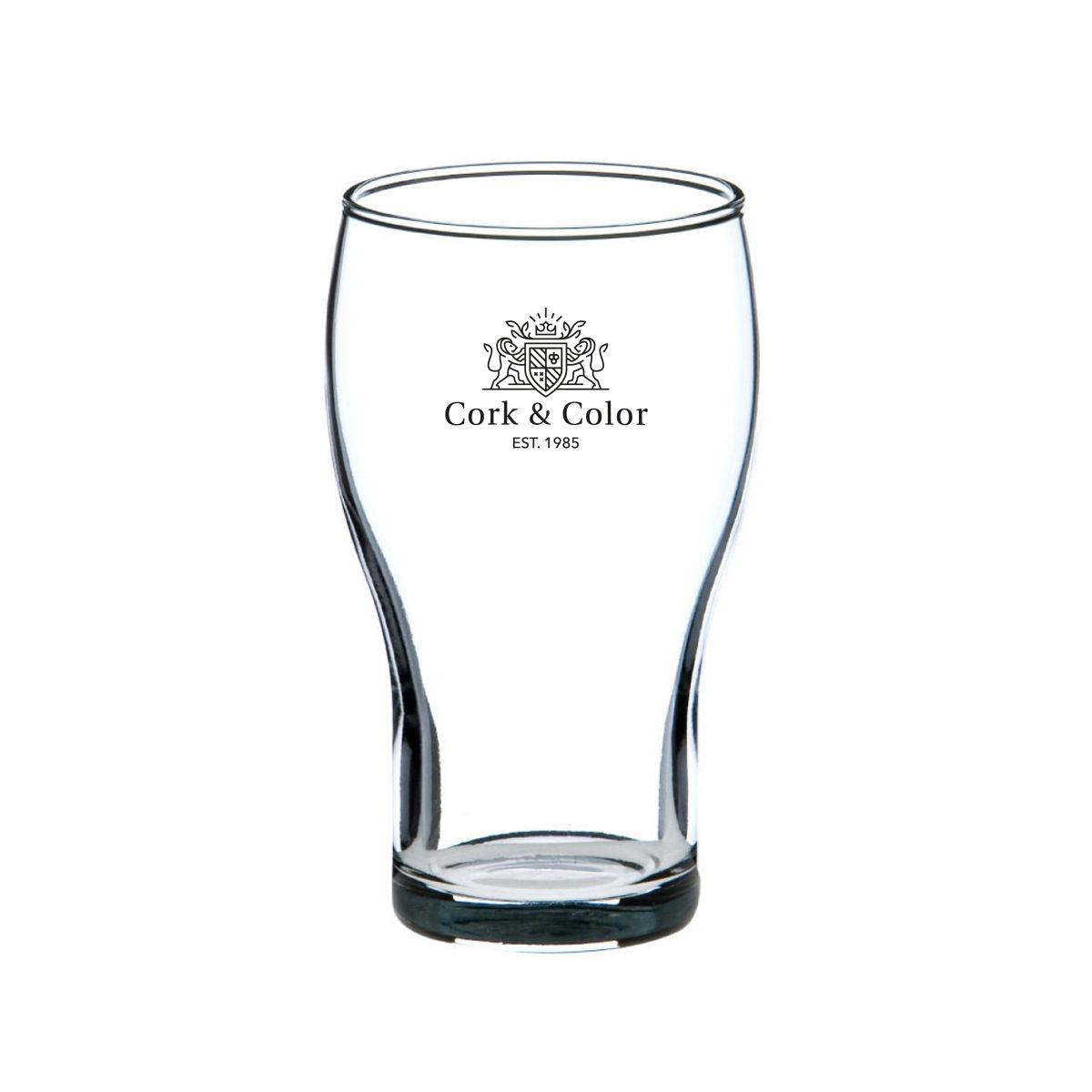 Voorzijde van het Cola Groot 28 cl. glas bedrukt met een enkelkleurig CorkColor-logo.