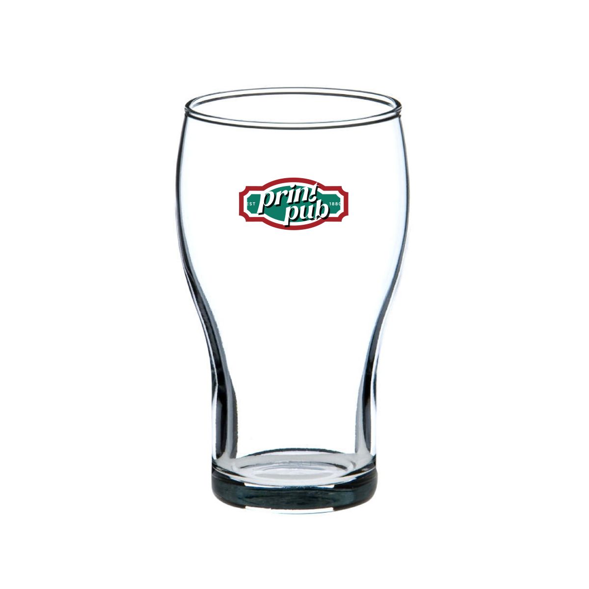 Voorzijde van het Cola Groot 28 cl. glas met meerkleurig PrintPub-logo op het glasoppervlak.