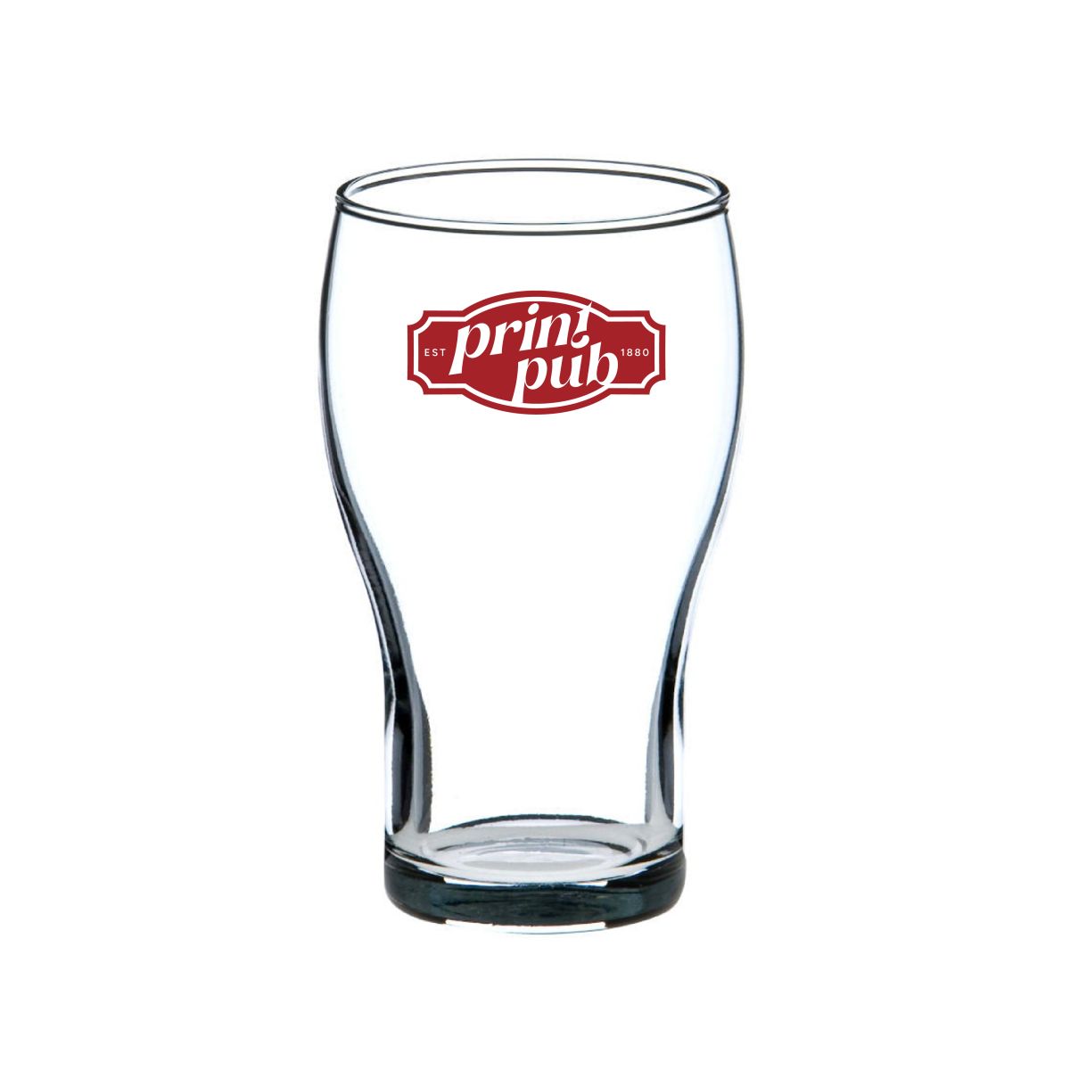 Glas Cola Klein 22 cl. met rood logo van PrintPub op de voorzijde, centraal bedrukt.