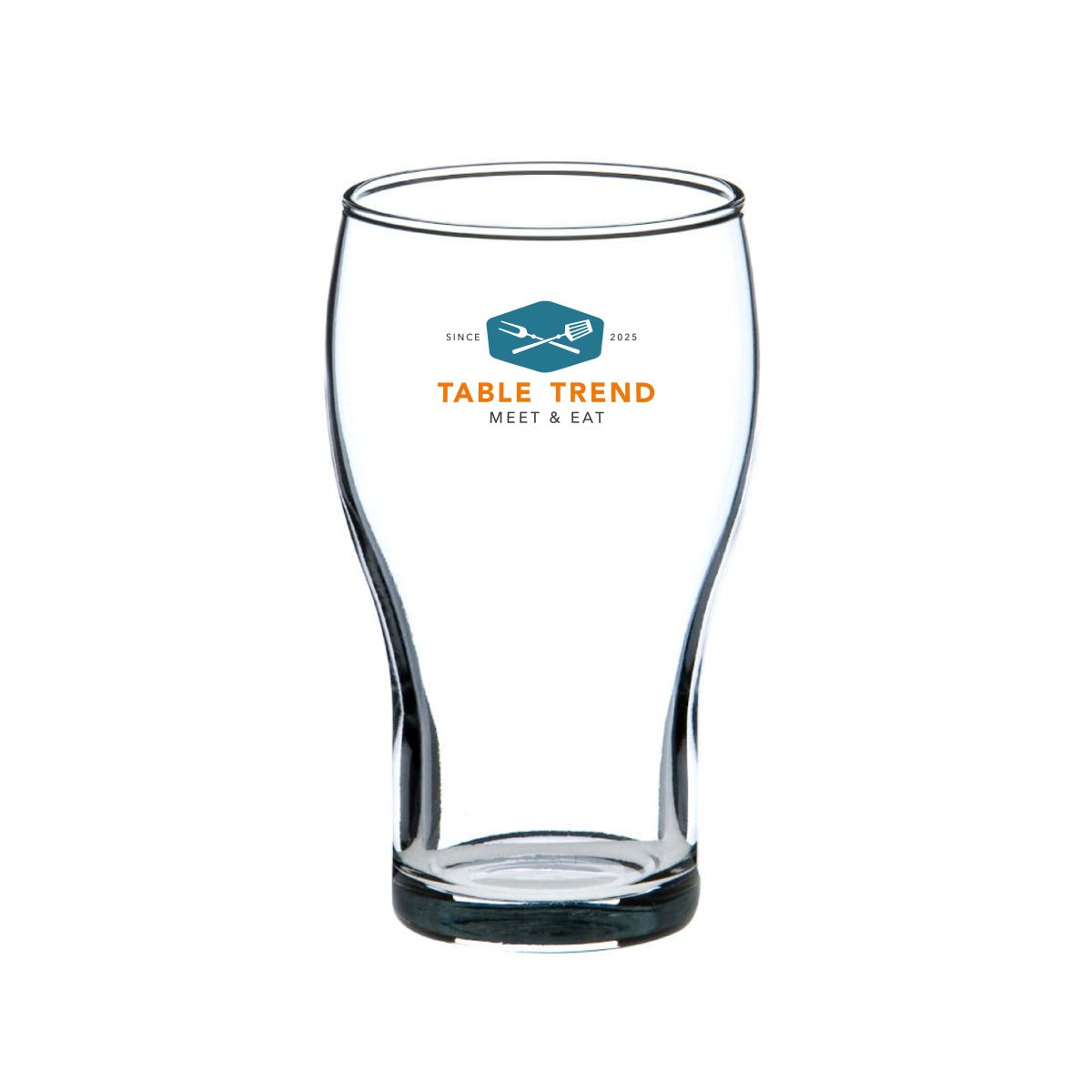 Voorzijde van Cola Klein 22 cl. glas met meerkleurig TableTrend-logo in het midden gedrukt.