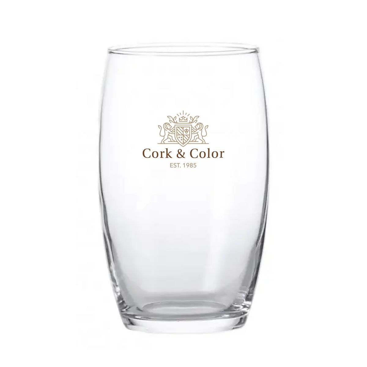 Cosy Moments tumbler hoog  36 cl. bedrukt met kleurrijk CorkColor-logo op het bovenste deel van de kelk.