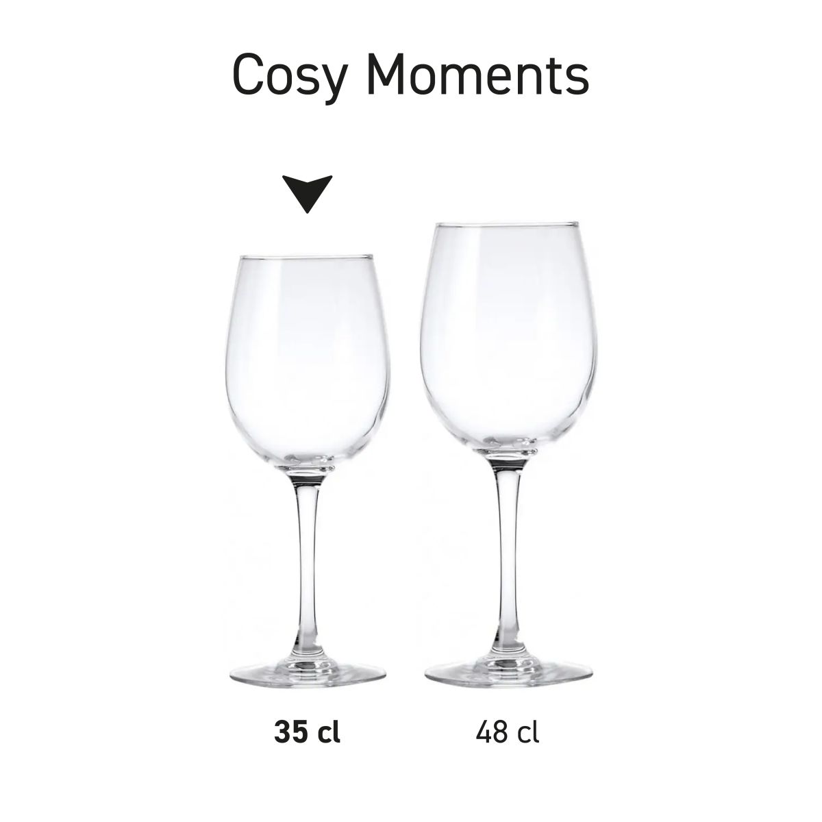 Cosy Moments wijnglazen naast elkaar in serie gepresenteerd met verschillende inhouden