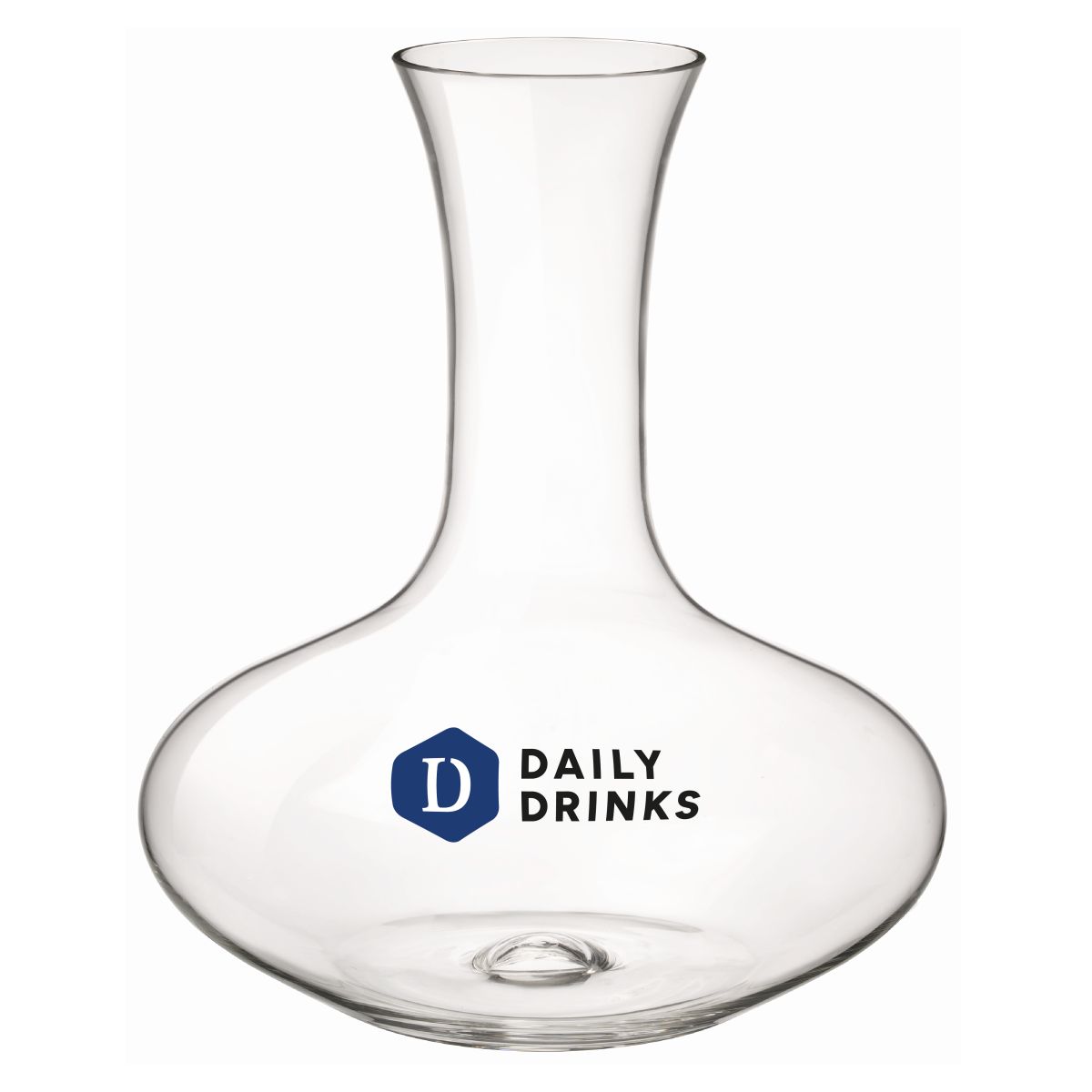 Decanteerkaraf Electra 1,6 liter glas met meerkleurig DailyDrinks-logo op het vooraanzicht.