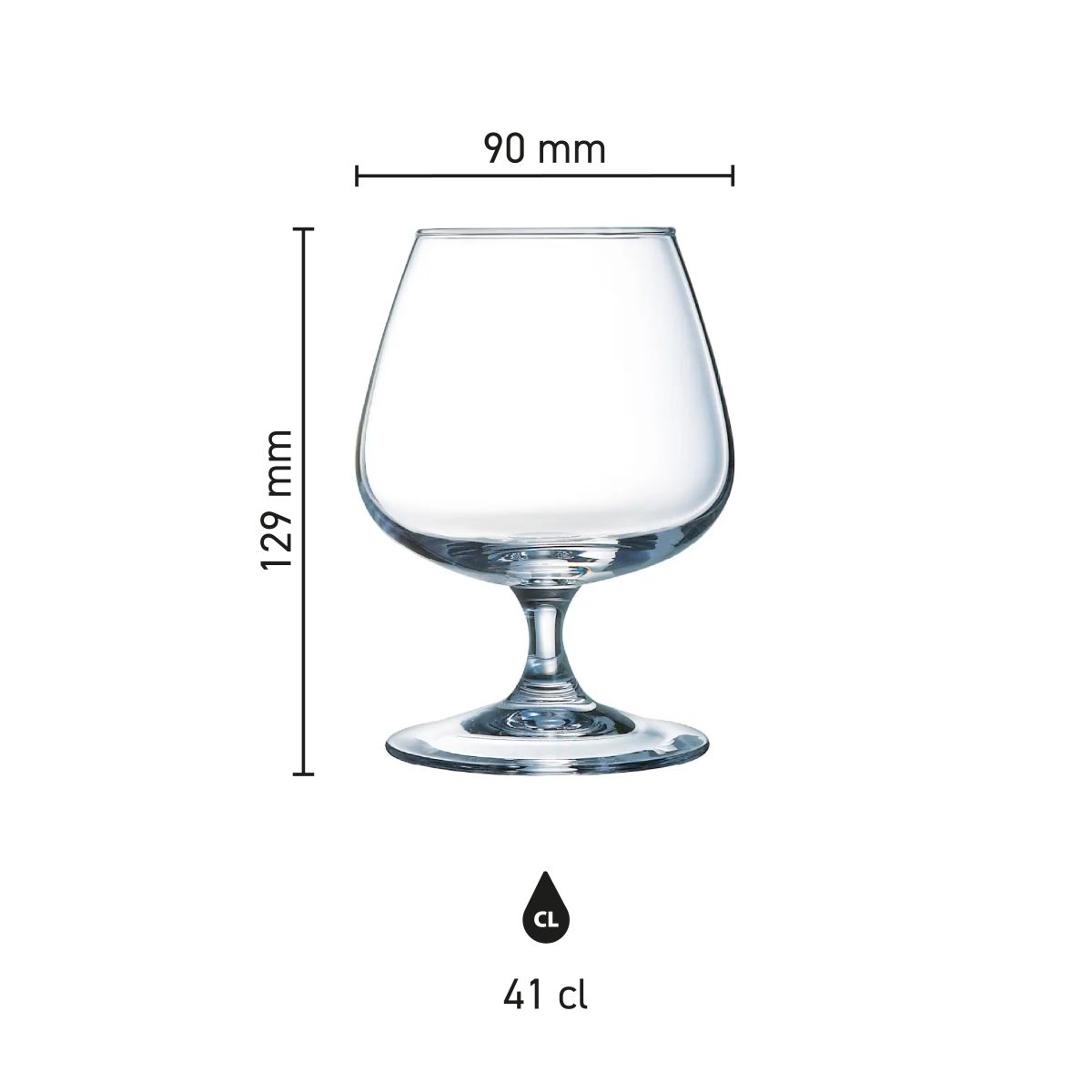 Infographic met productafmetingen van Degustation likeurglas 41 cl.