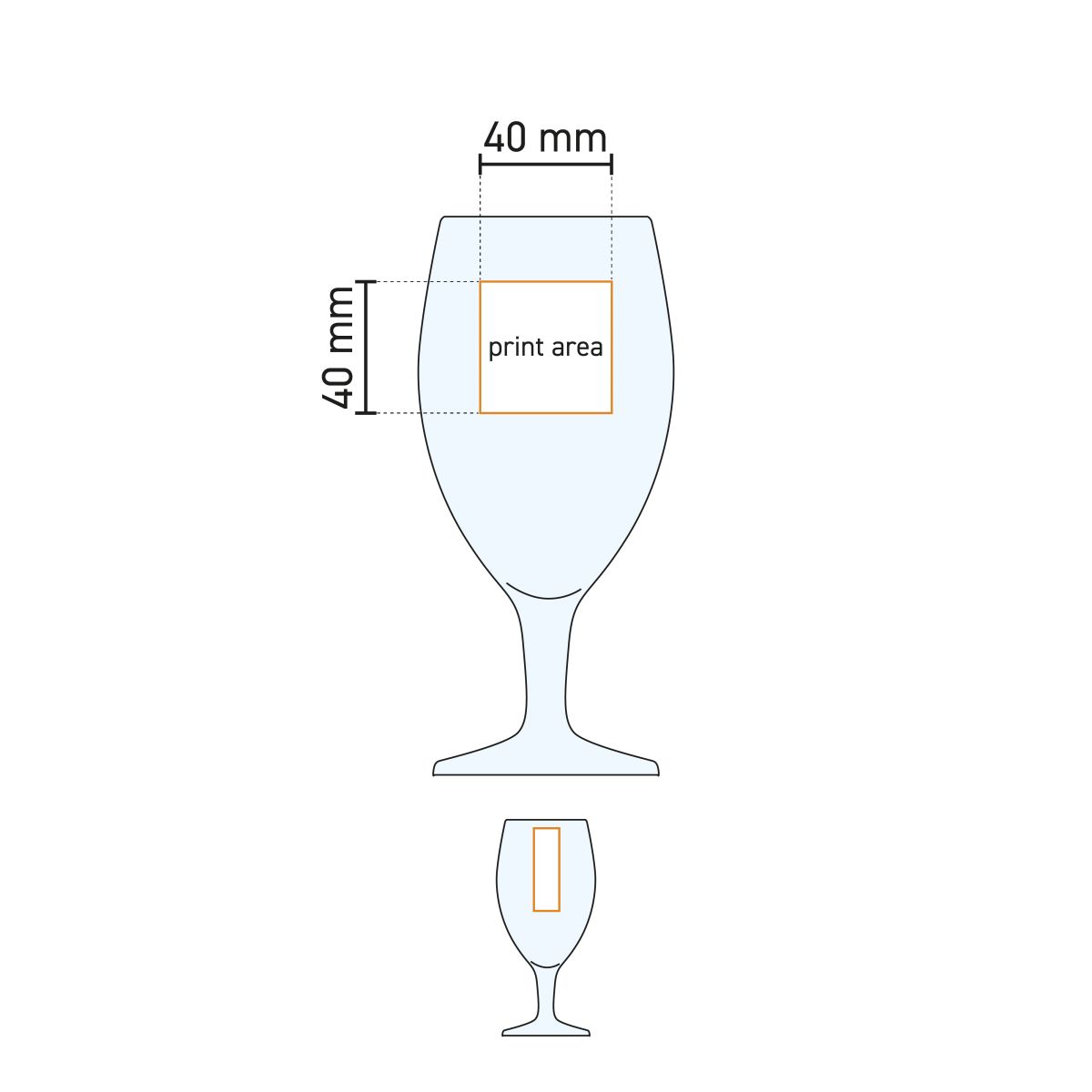 Technische werktekening van de Deister Pokal 25 cl tapmaat glas met drukgebied-aanduiding