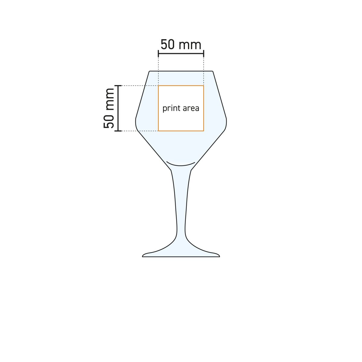 Technische werktekening van het Eder Kelch tapmaat glas 30 cl met drukgebied-aanduiding