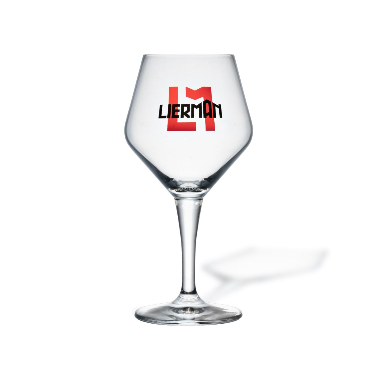 Transparant Eder Kelch tapmaat glas 30 cl met meerkleurig Lierman-logo in huisstijlkleuren op het voorpaneel