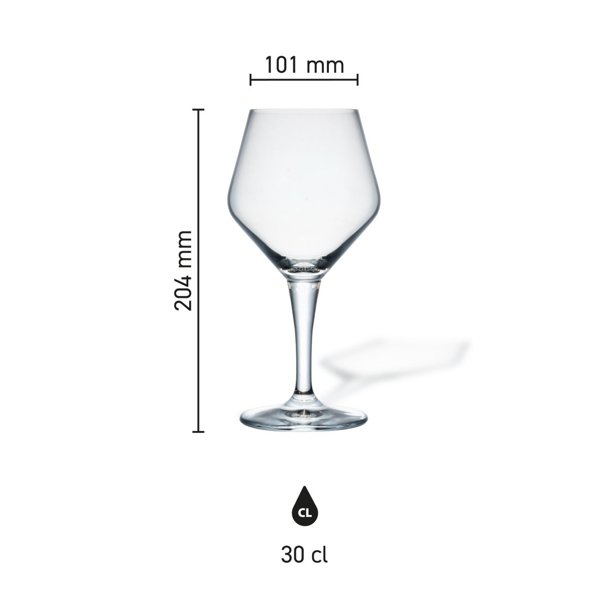 Maatvoering van het Eder Kelch tapmaat glas 30 cl met hoogte, diameter en inhoud in infographic