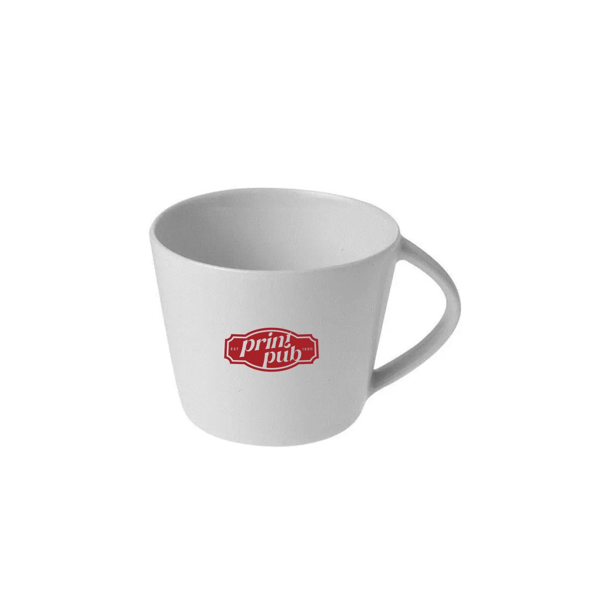 Eva espresso kop 10 cl. SET porselein in vooraanzicht met éénkleurig PrintPub logo centraal op de beker.