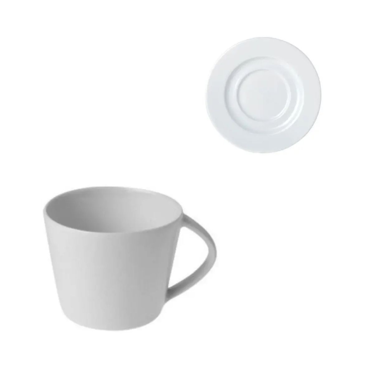 Vooraanzicht van Eva espresso kop 10 cl. SET van wit porselein met glad oppervlak en rechte wanden.