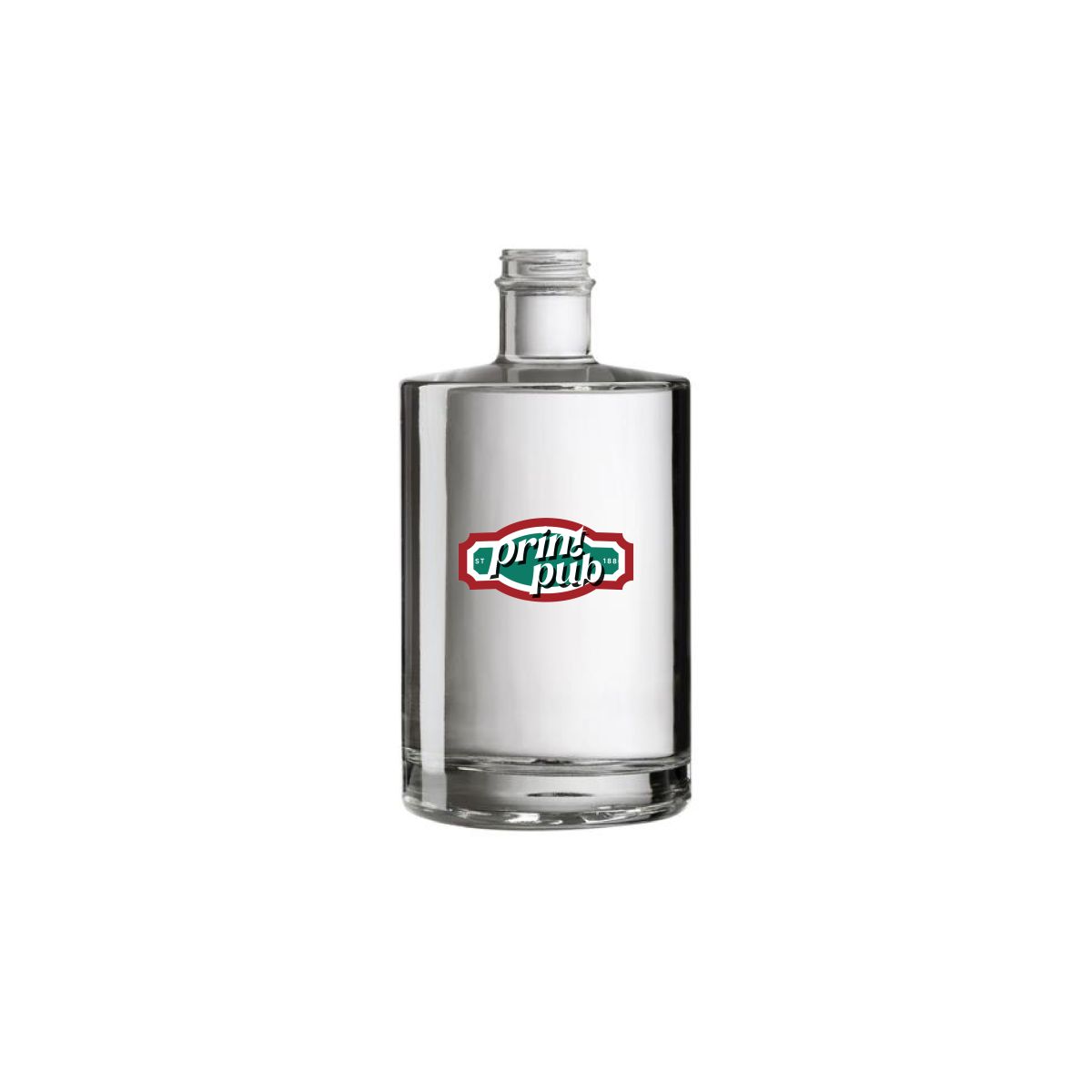 Fles Berlin 0,2 liter glas met meerkleurig PrintPub-logo op het vooraanzicht.