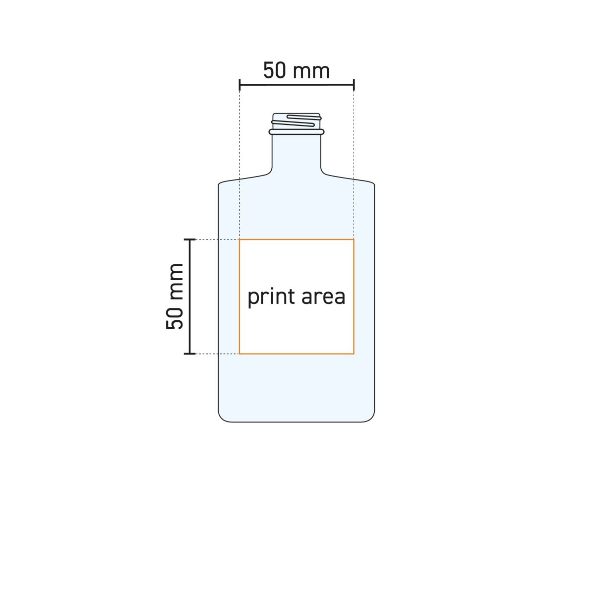 Illustratie met het drukgebied van de Fles Berlin 0,35 liter glas voor logo- of tekstbedrukking.