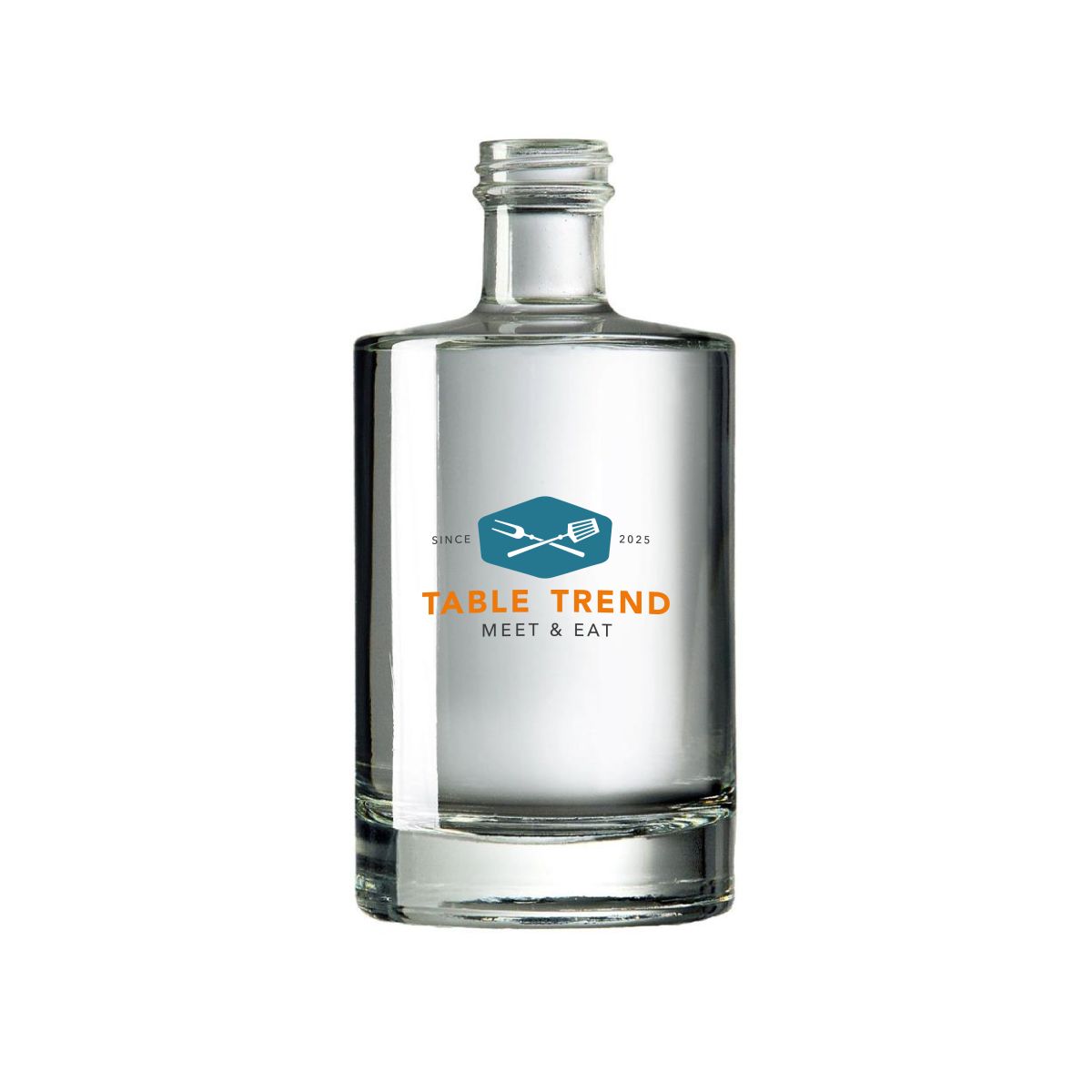 Glazen Fles Berlin 0,5 liter met meerkleurig TableTrend-logo op de voorzijde.