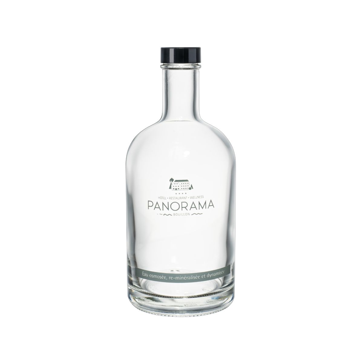 Fles Oslo 0,5 liter glas met gegraveerd logo van Panorama op de voorzijde