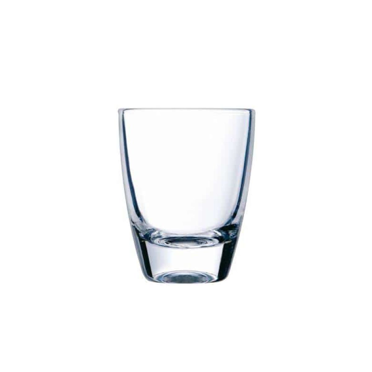 Vooraanzicht van een transparant gin shotglas van 3,5 cl gemaakt van helder glas met rechte cilindervorm.