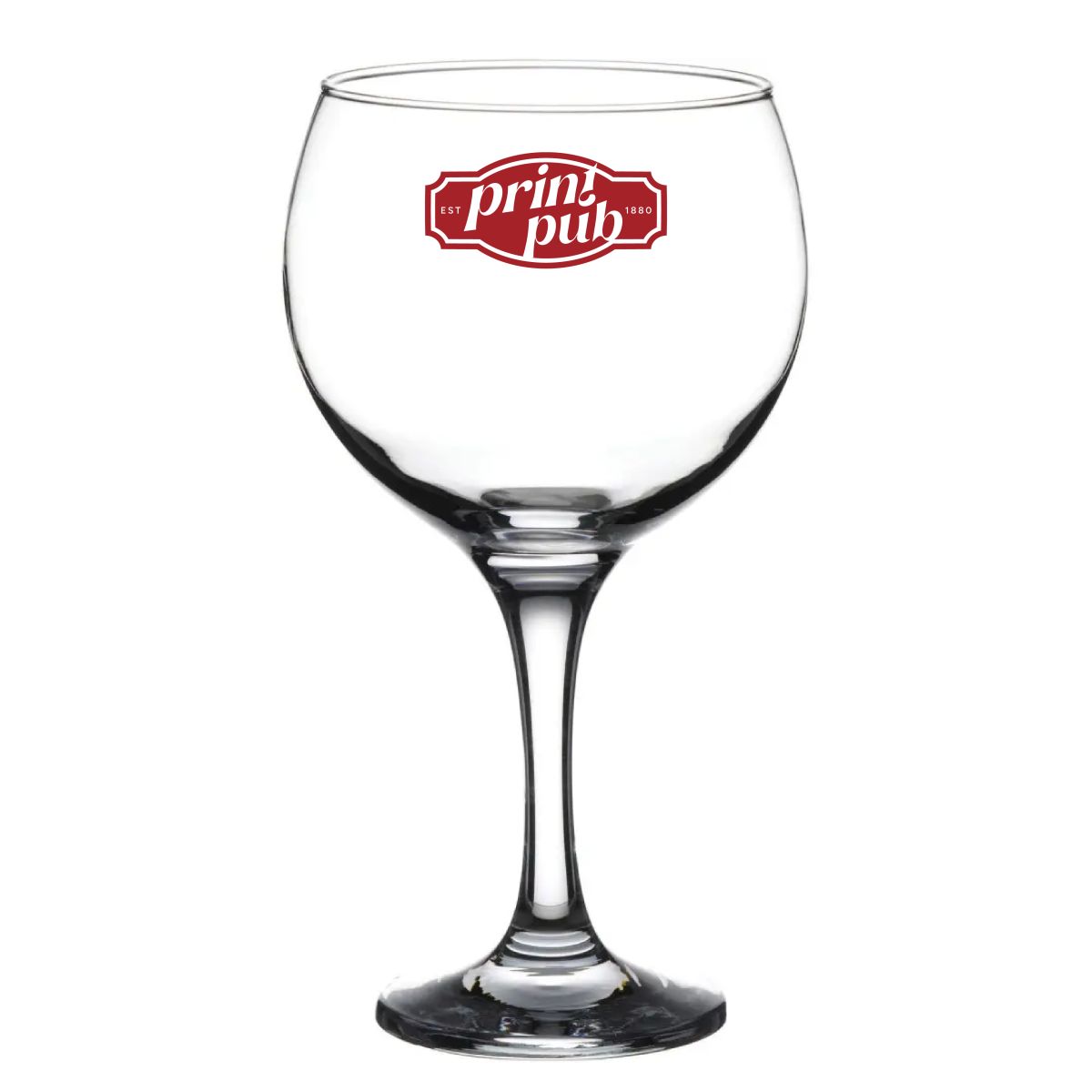 Gin Tonic Glas Bistro Cubata 63 cl. vooraanzicht met rood PrintPub logo