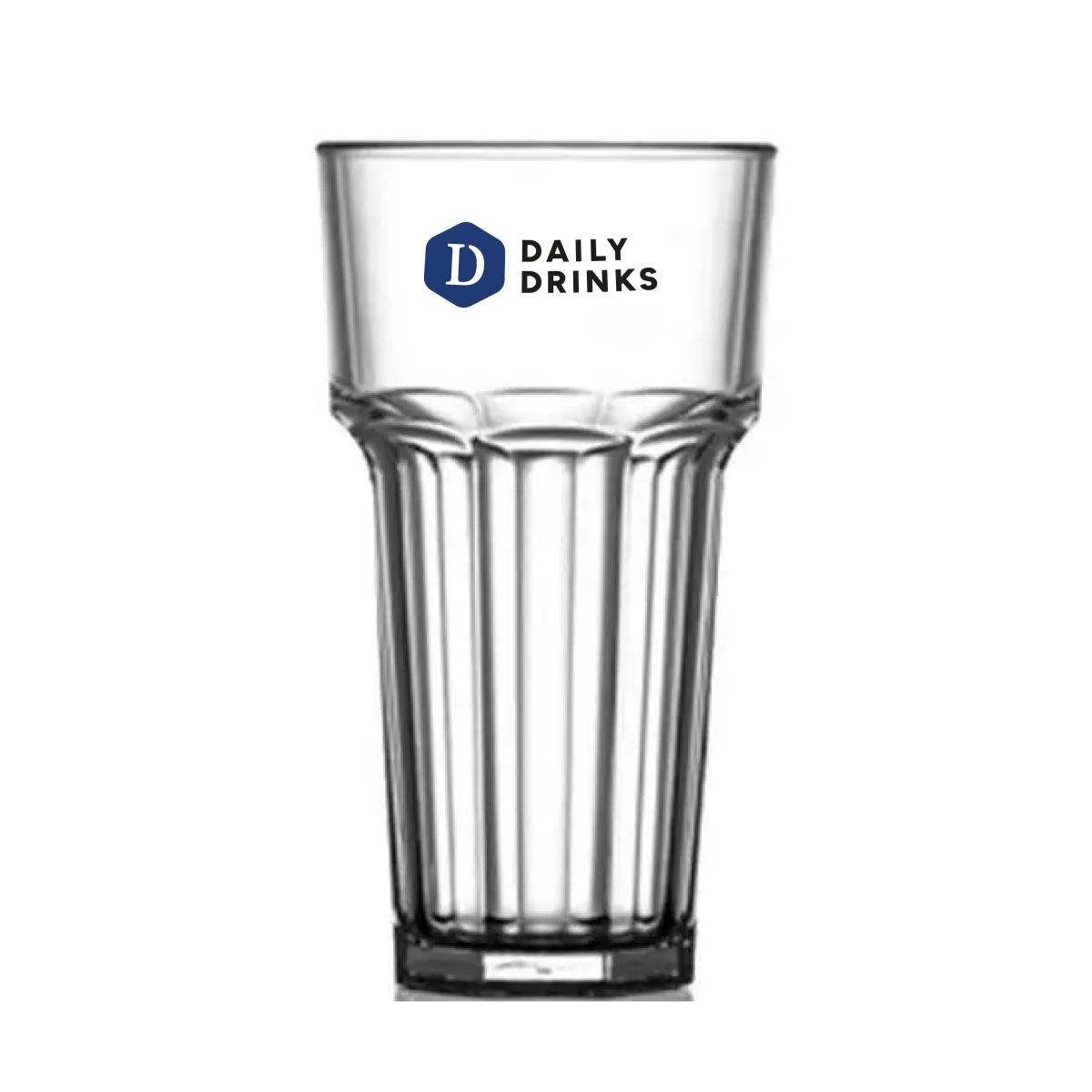 Kunststof Glas Remedy Hoog 40 cl in vooraanzicht, DailyDrinks-logo in meerdere kleuren duidelijk op de voorzijde.