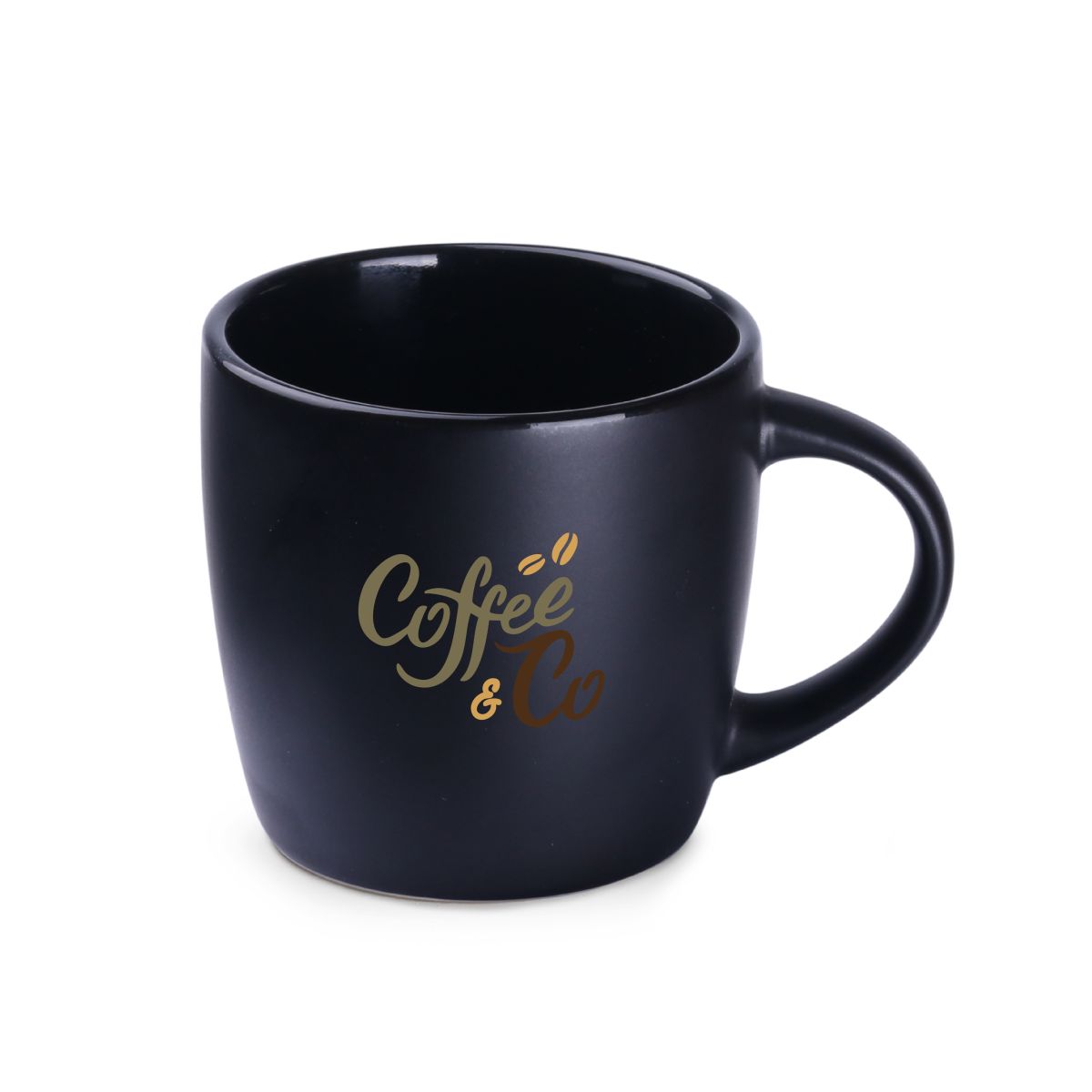 Handy Espresso Kop 10 cl. van keramiek met meerkleurig CoffeeCo-logo op het vooraanzicht.