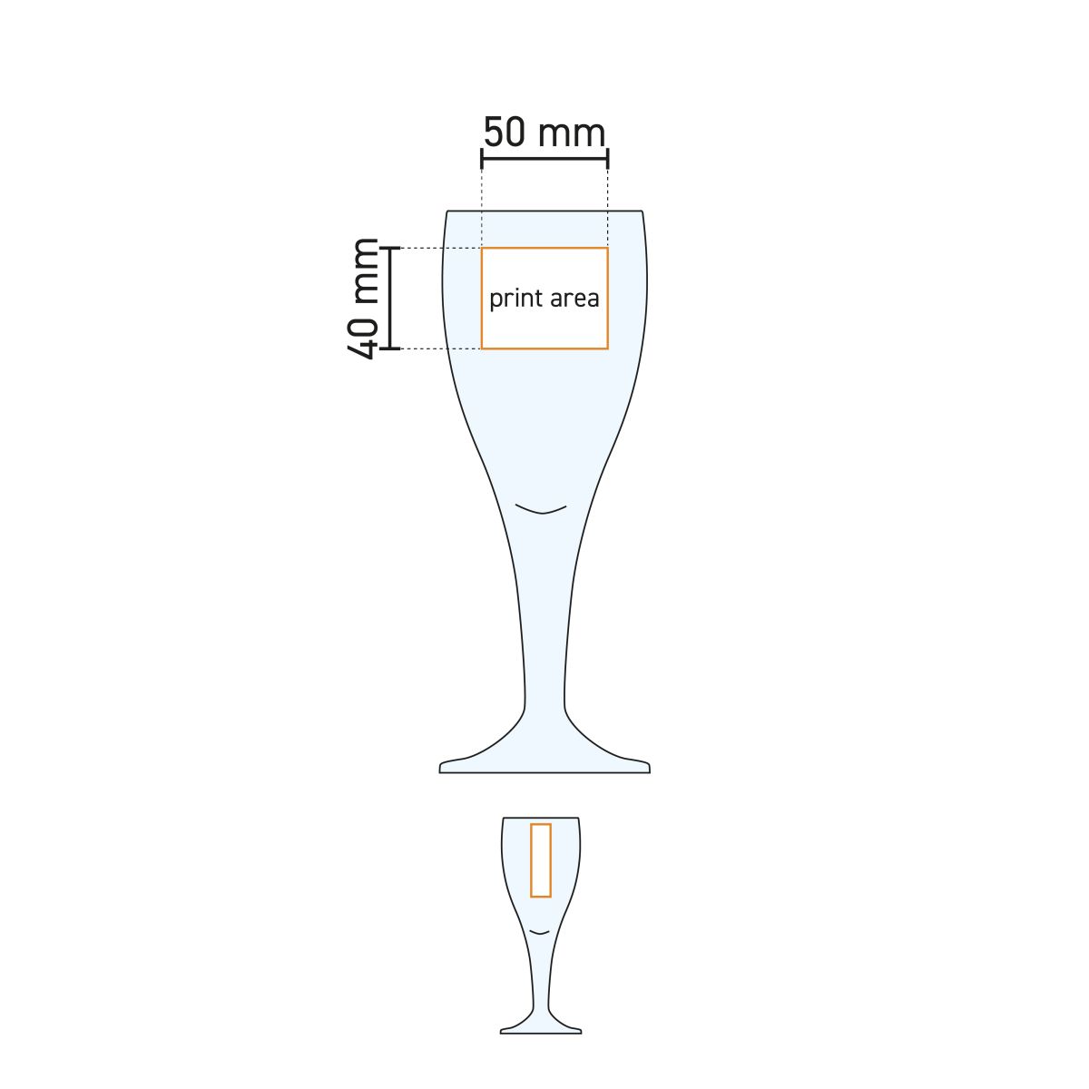 Technische werktekening van het Harzer Pokal 30 cl tapmaat glas met drukgebied-aanduiding