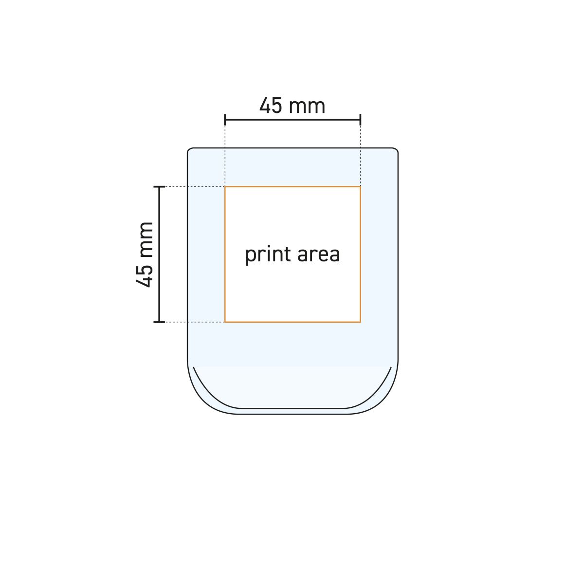 Technische werktekening van de Iconic Tumbler 27 cl. glas met aanduiding van het drukgebied.