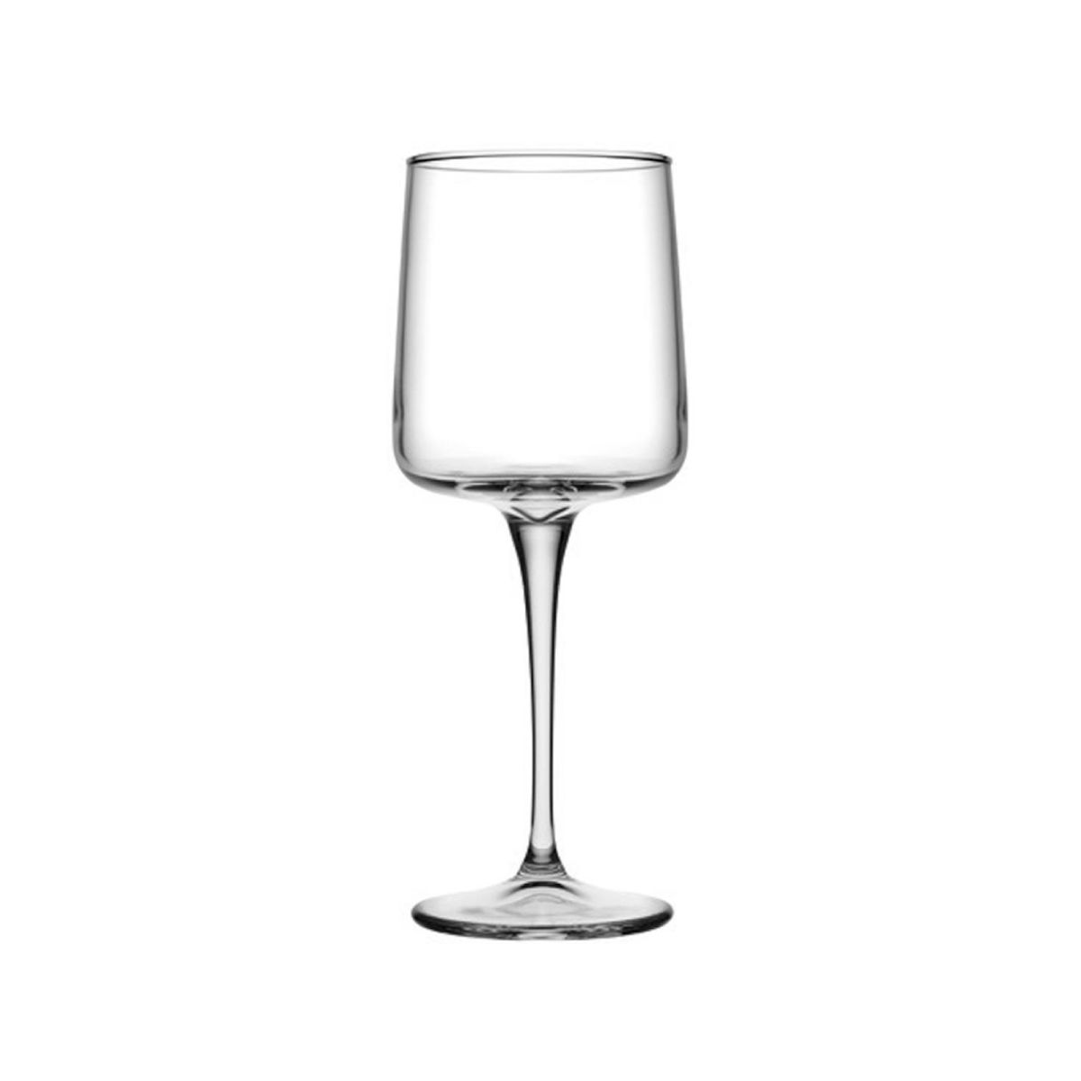 Iconic wijnglas van 27 cl helder glas, frontaal weergegeven zonder bedrukking of inhoud.