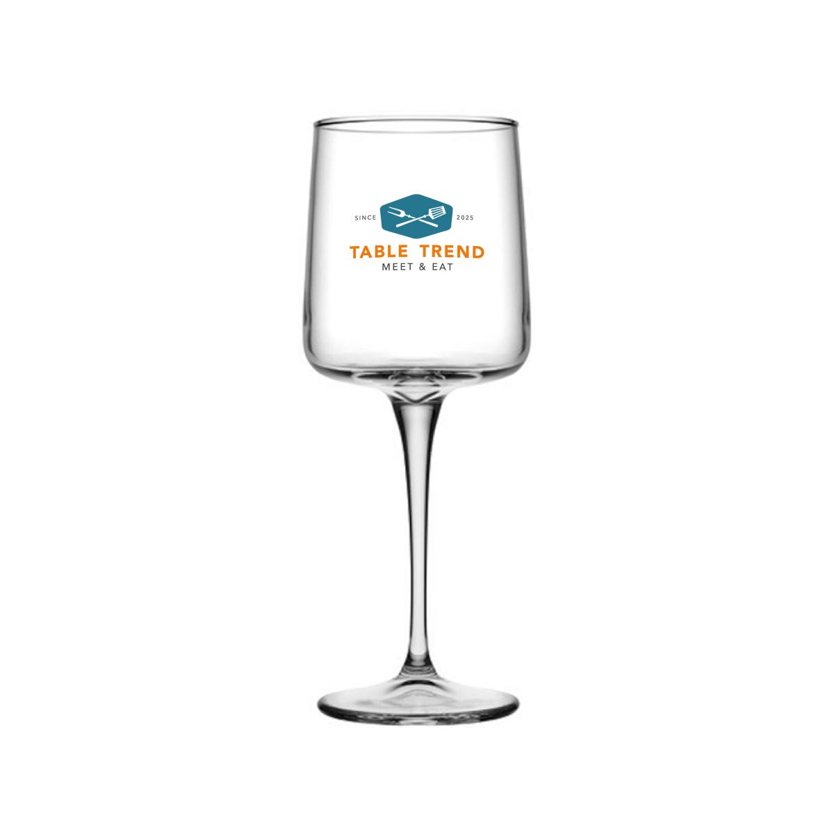 conic wijnglas 27 cl bedrukt met een meerkleurig logo van TableTrend op de voorzijde.