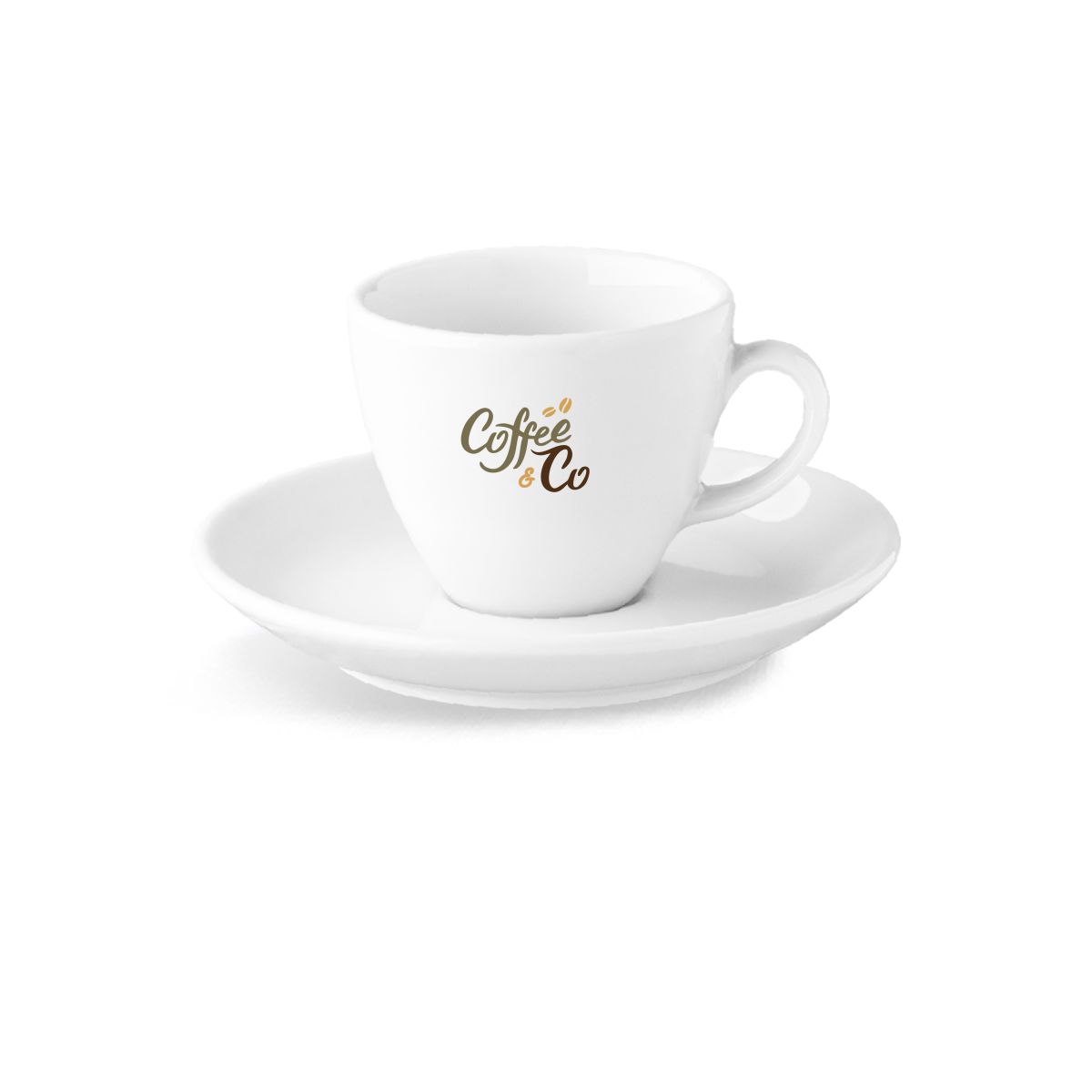 Isabelle Espresso 8 cl. set porselein met meerkleurig CoffeeCo-logo op de espressokop