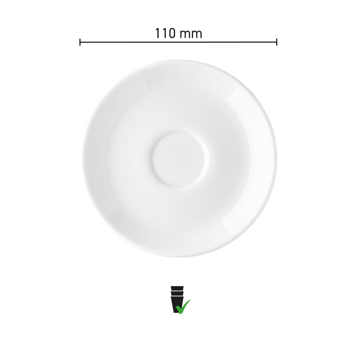 Maatvoering van de Isabelle Espresso Schotel 11 cm porselein met diameter en hoogte in infographic