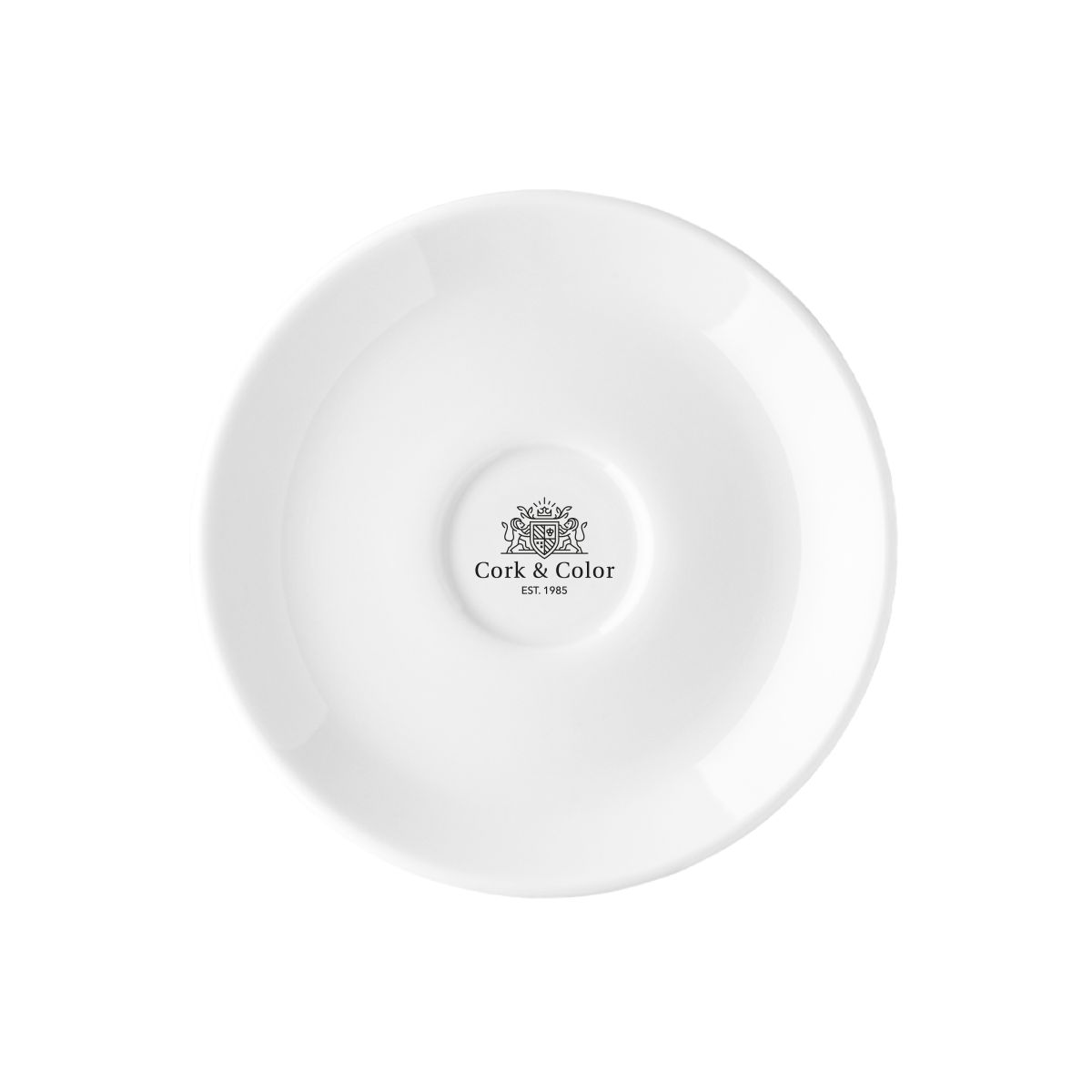Isabelle Koffie Schotel 14 cm porselein met eenkleurig CorkColor-logo op de schotel