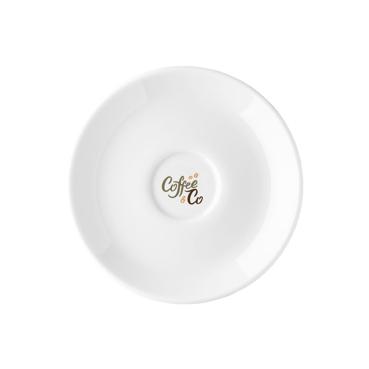 Isabelle Koffie Schotel 14 cm porselein met meerkleurig CoffeeCo-logo op de schotel